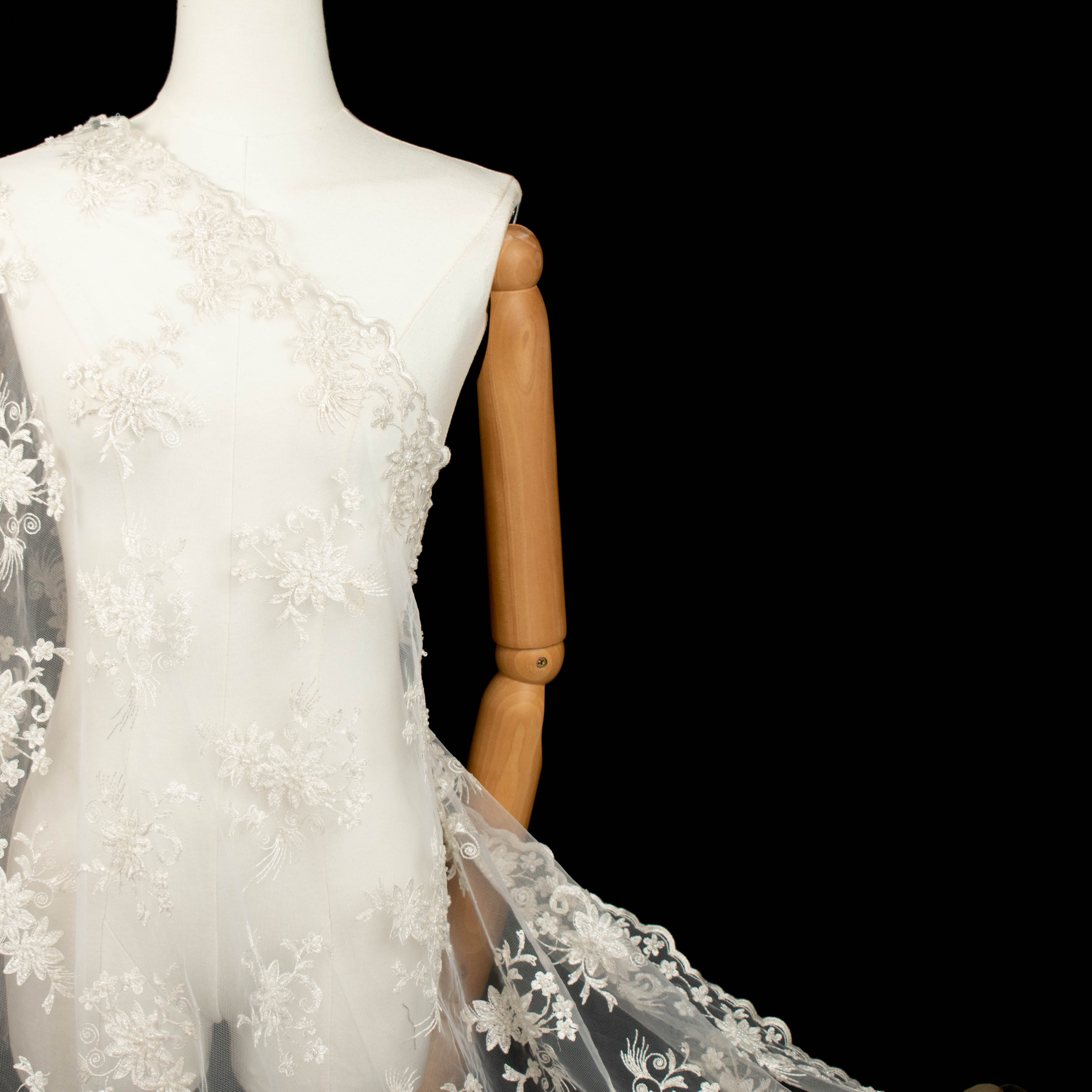 Embroidery Beaded Lace Natural White Design-33