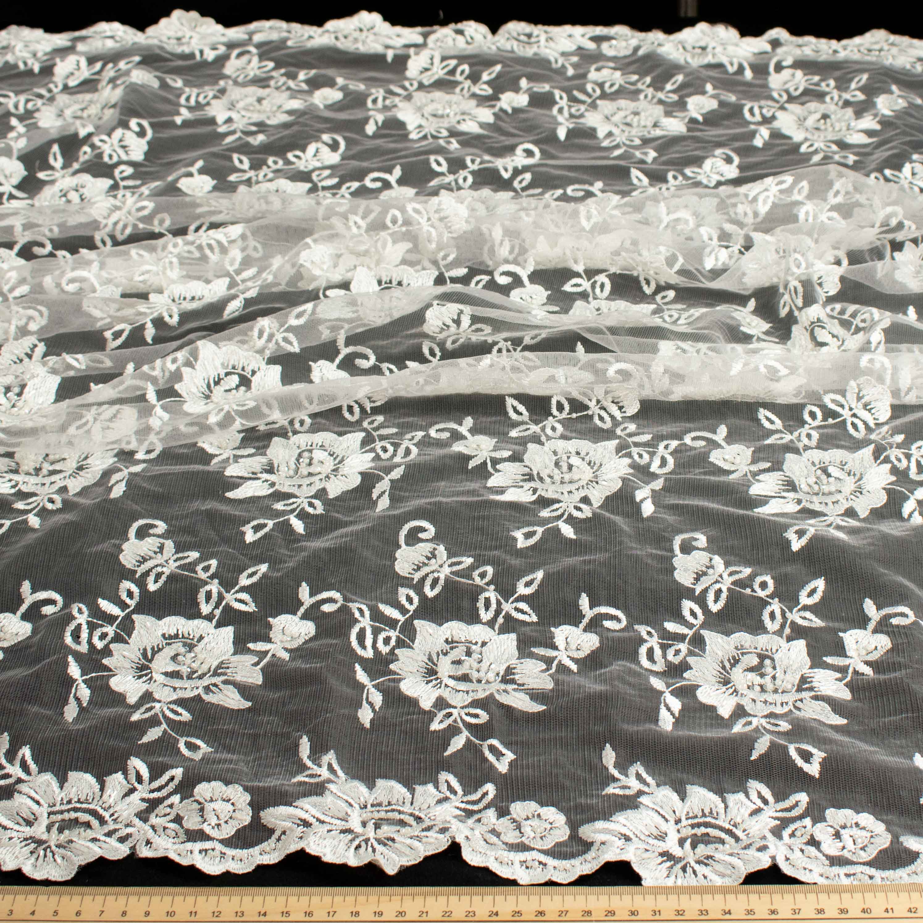 Embroidery Beaded Lace Natural White Design-35