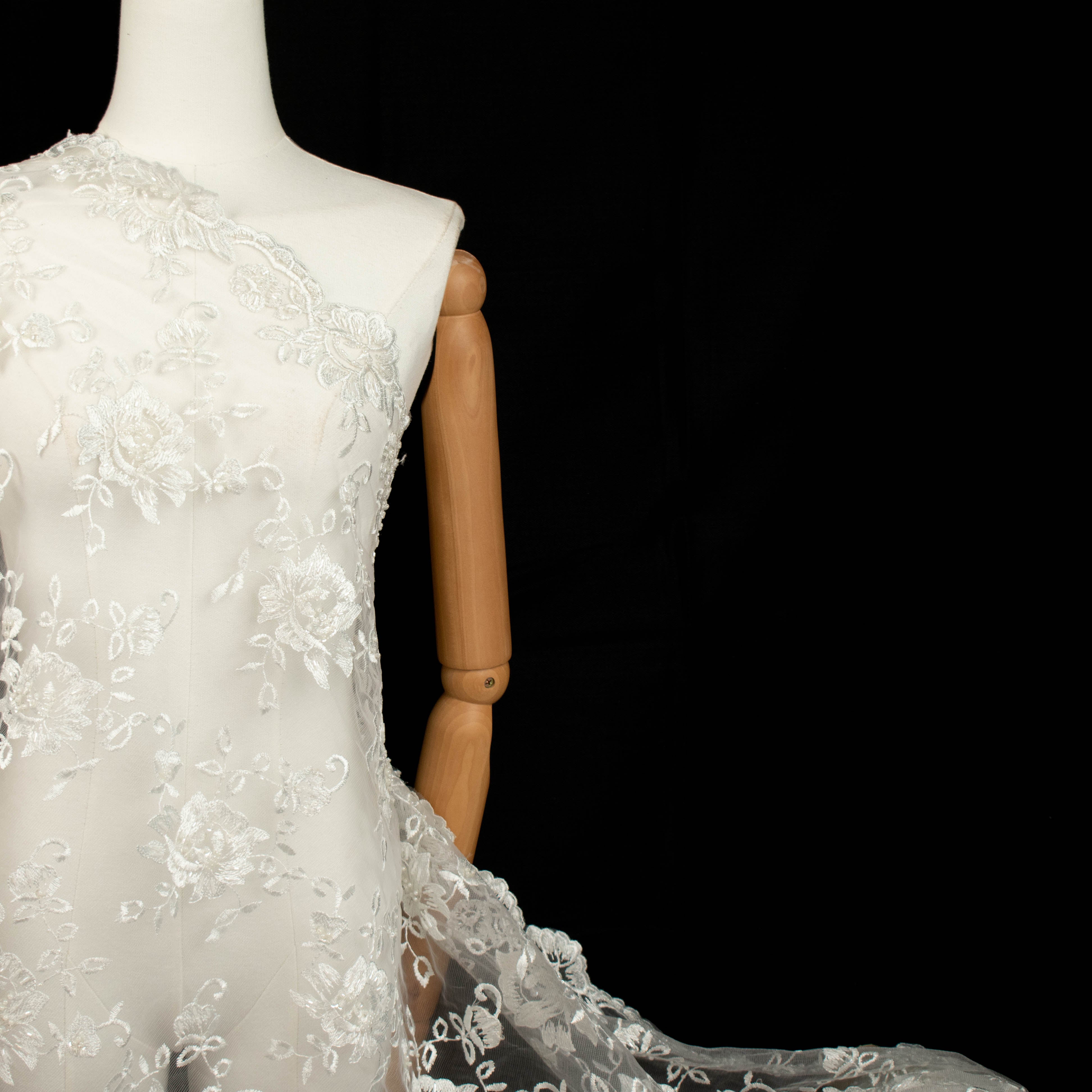 Embroidery Beaded Lace Natural White Design-35