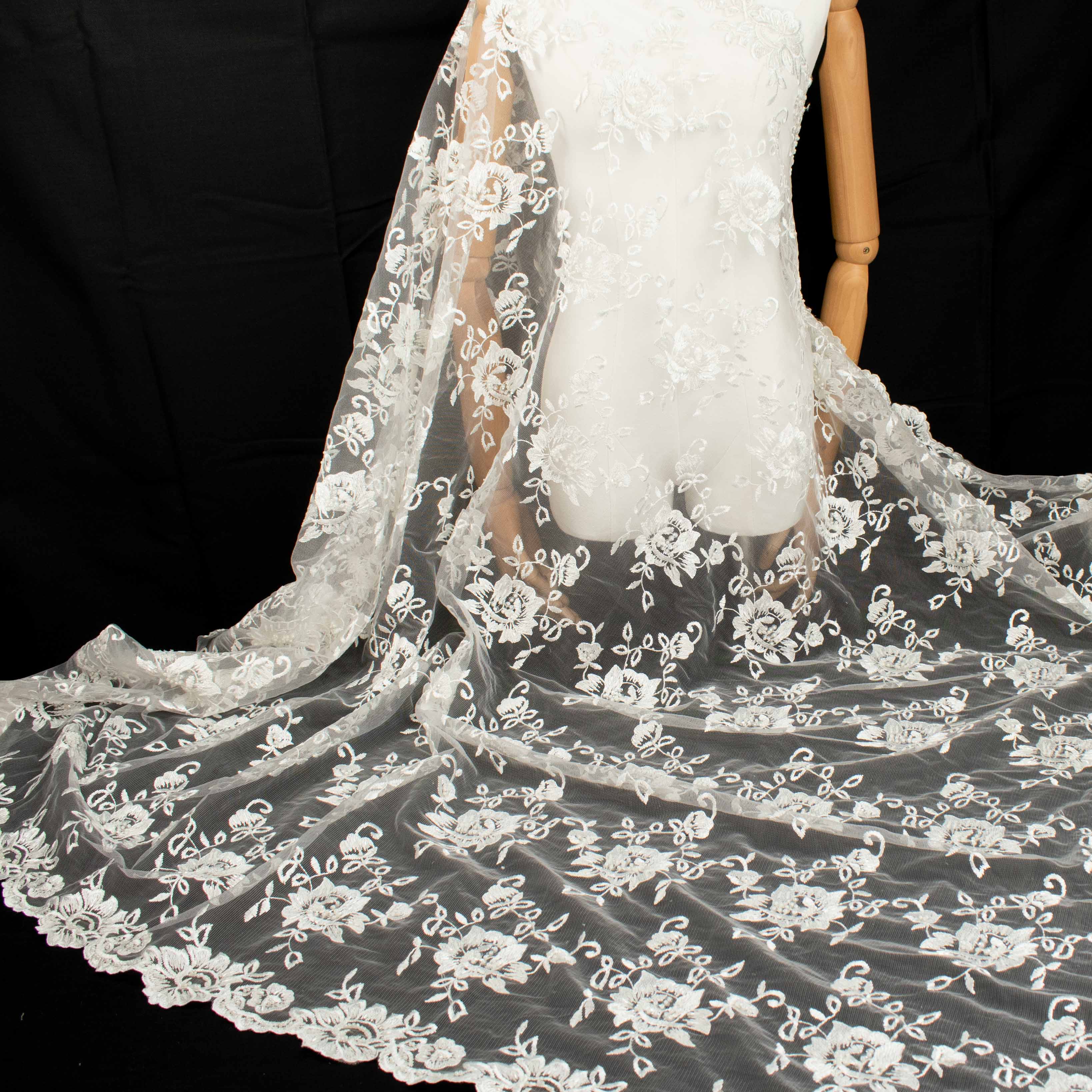 Embroidery Beaded Lace Natural White Design-35