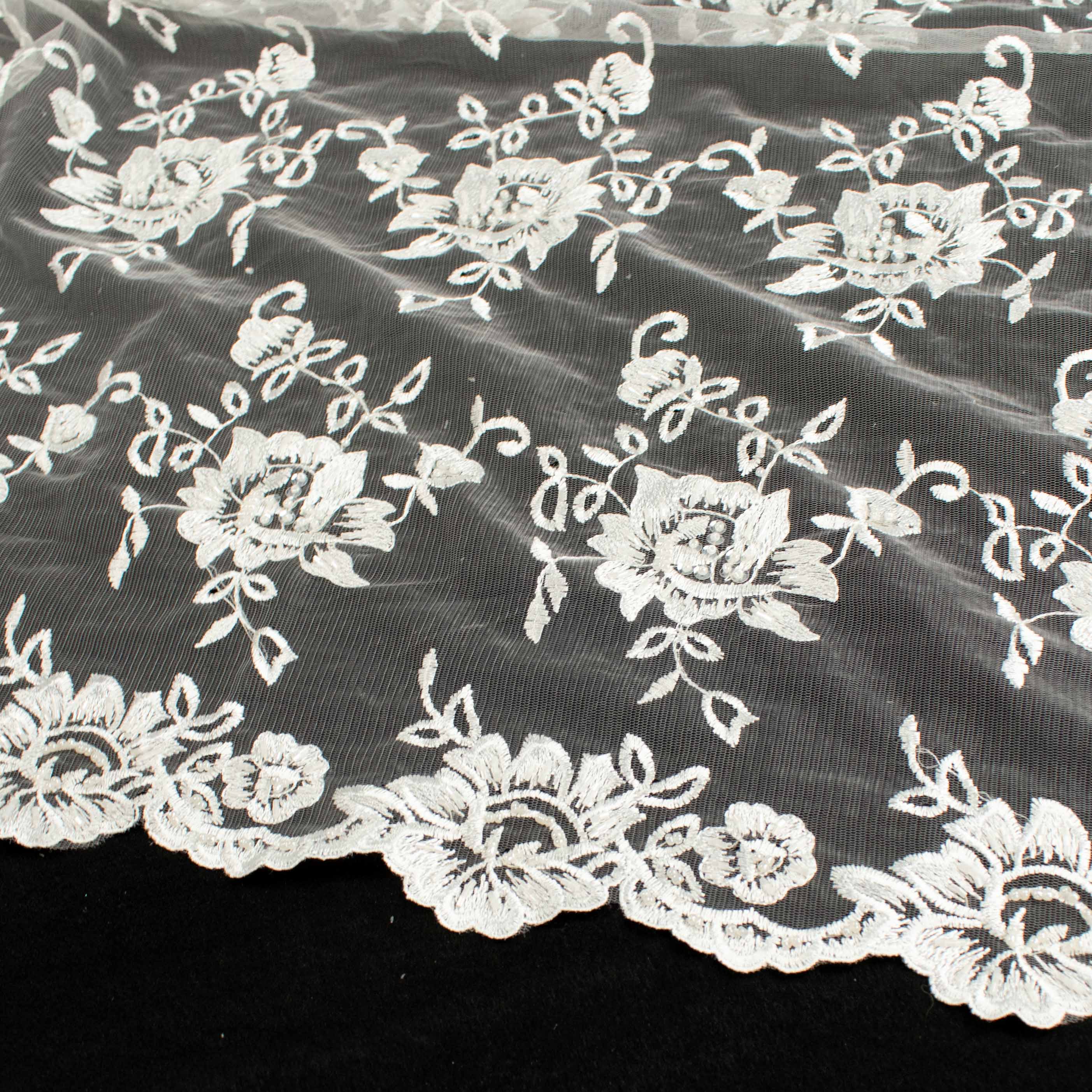 Embroidery Beaded Lace Natural White Design-35