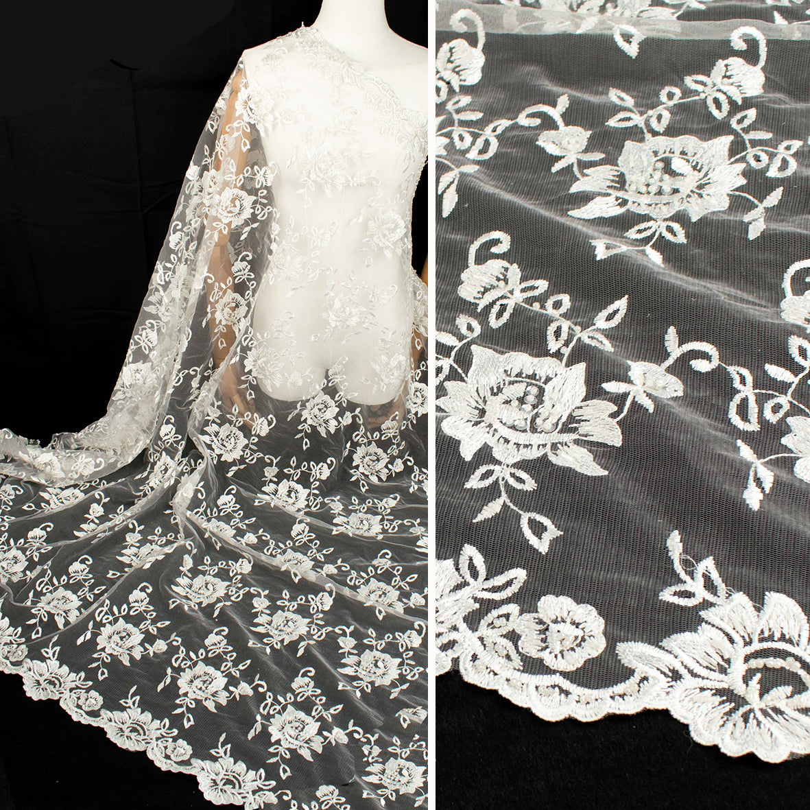 Embroidery Beaded Lace Natural White Design-35