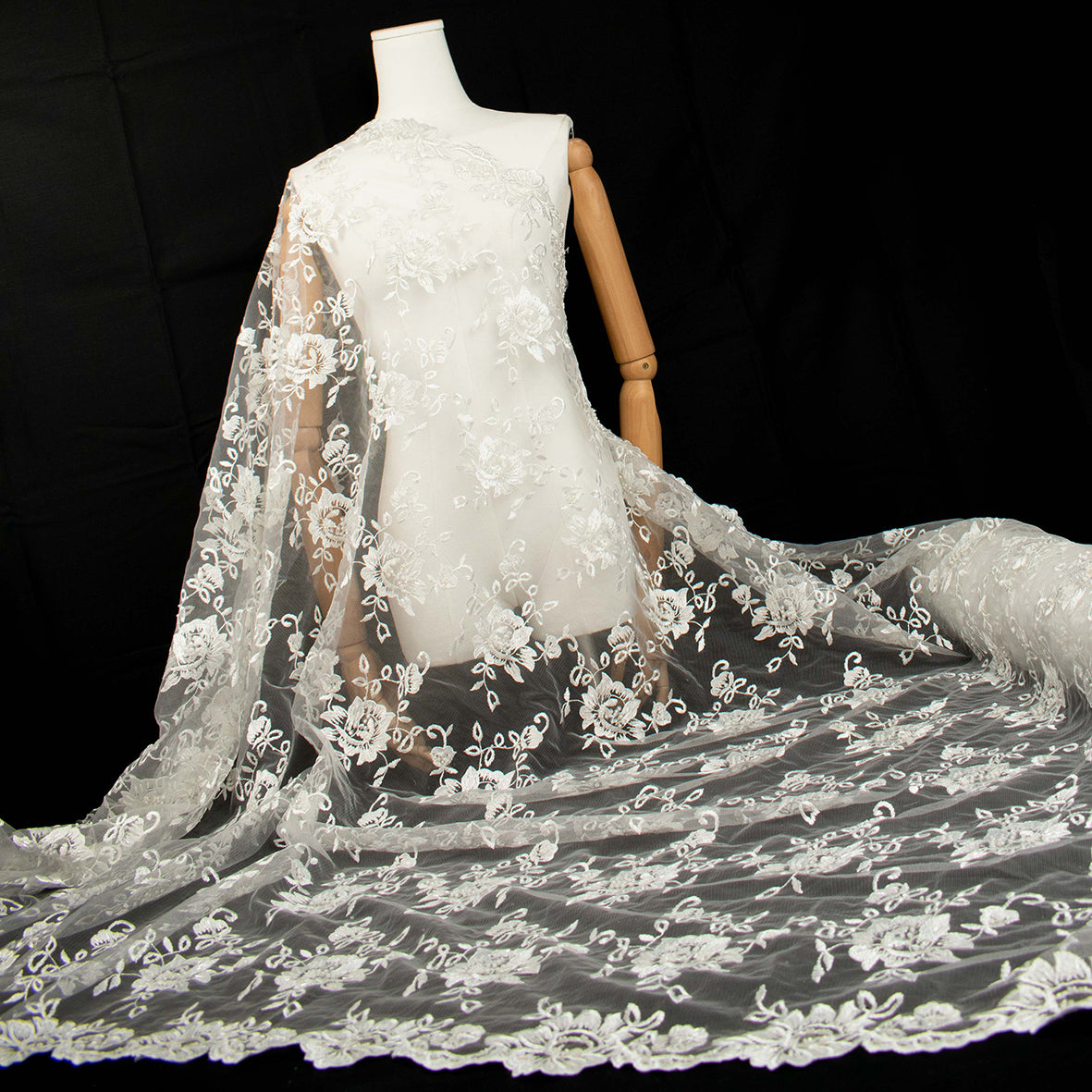 Embroidery Beaded Lace Natural White Design-35