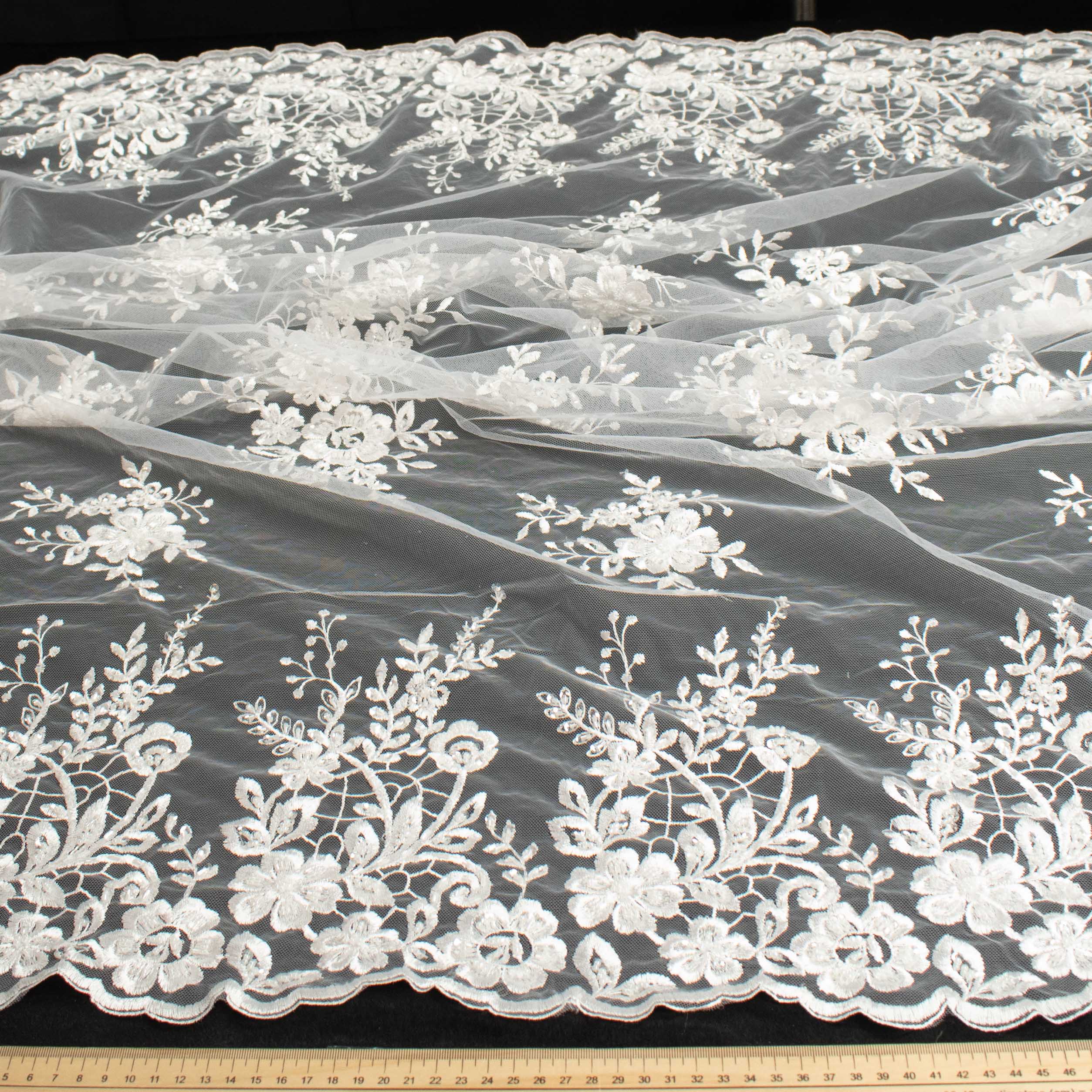 Embroidery Beaded Lace White Design-36