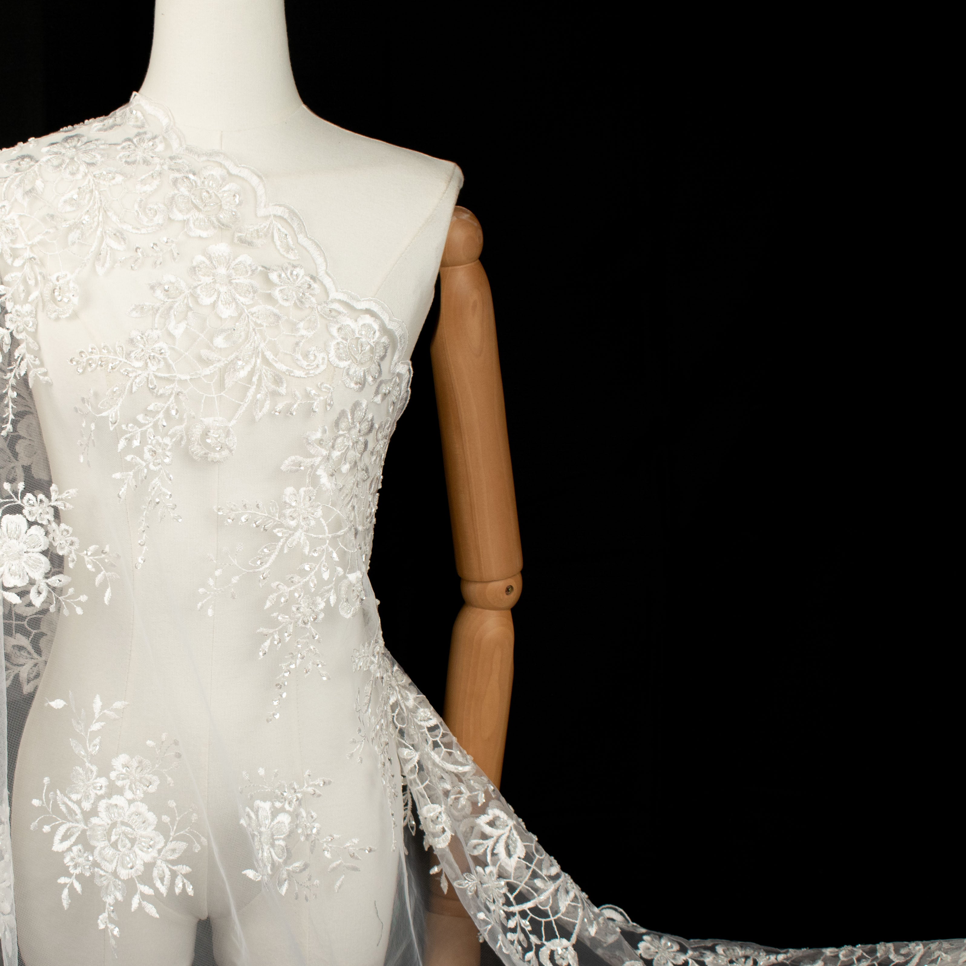 Embroidery Beaded Lace White Design-36