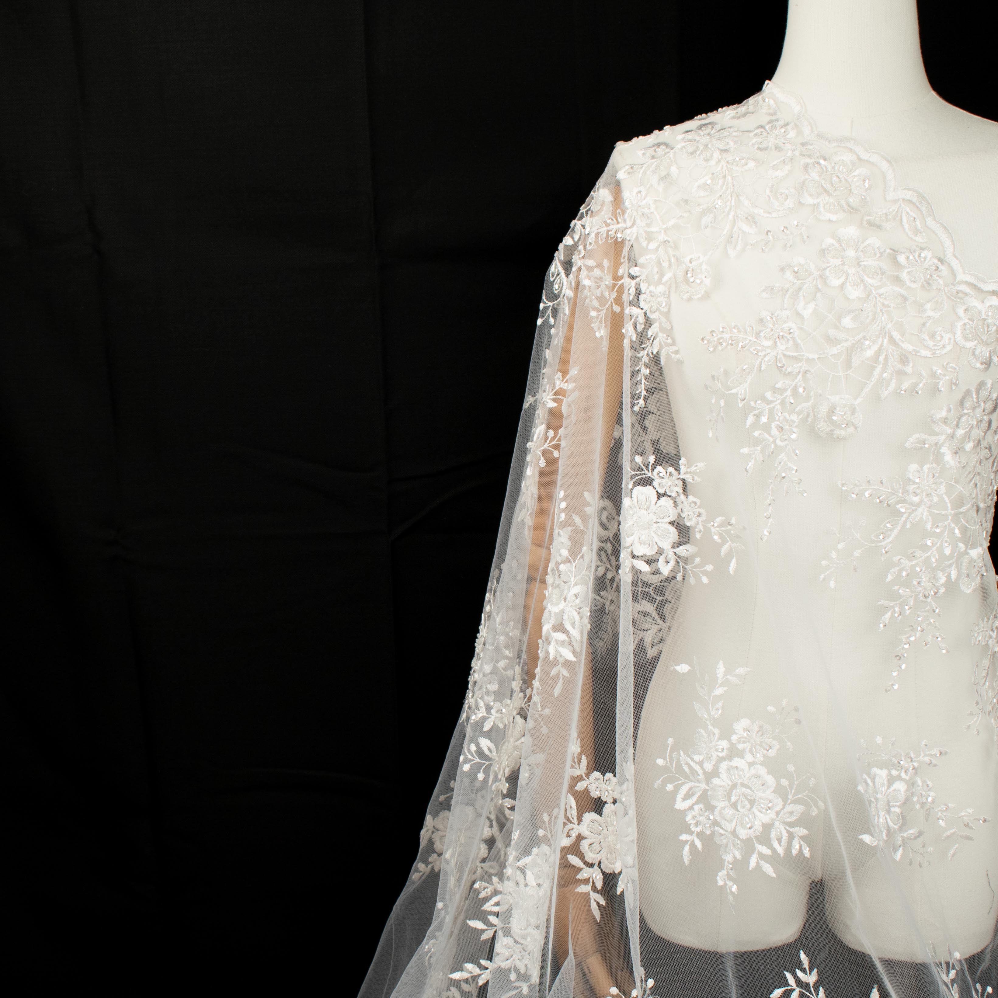 Embroidery Beaded Lace White Design-36