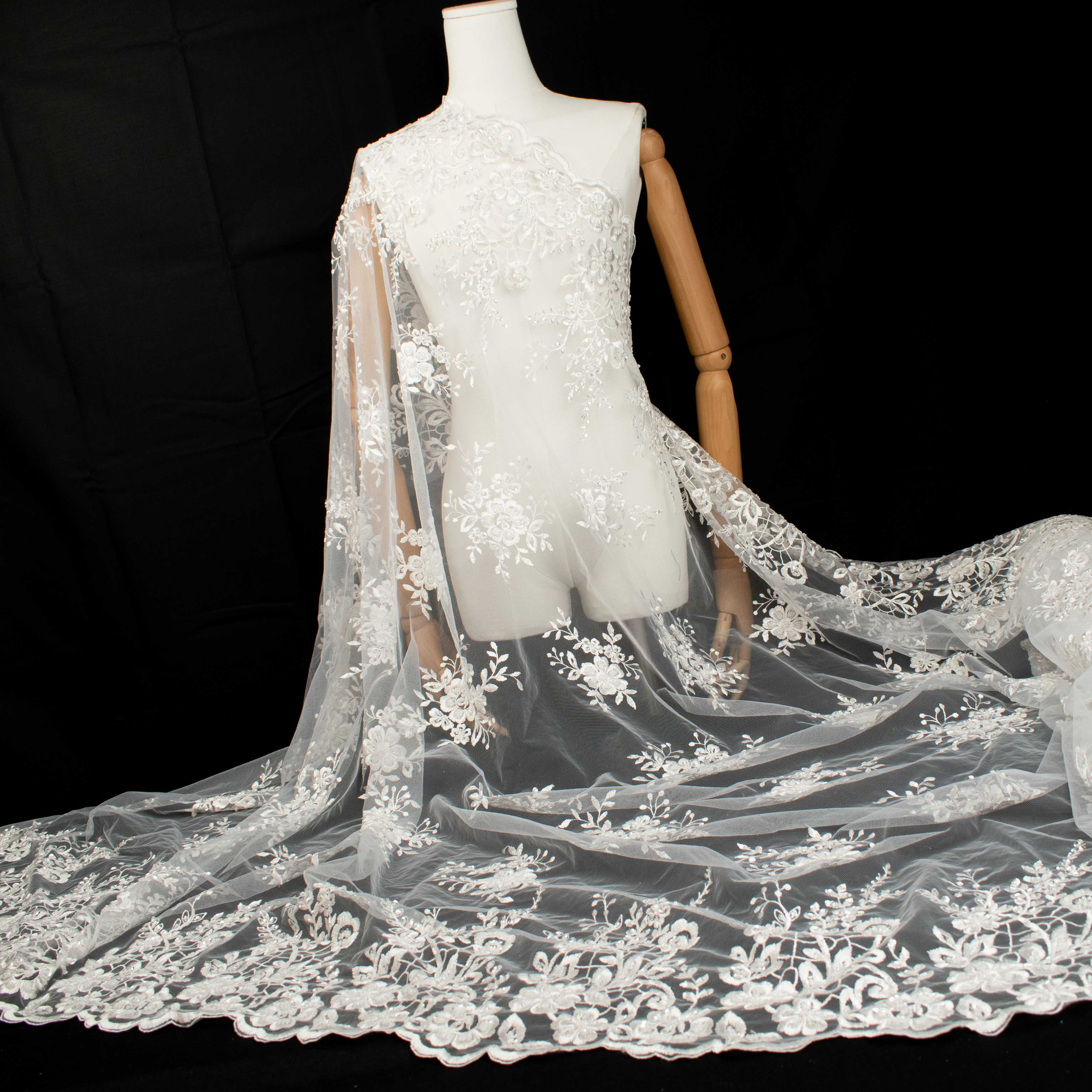 Embroidery Beaded Lace White Design-36