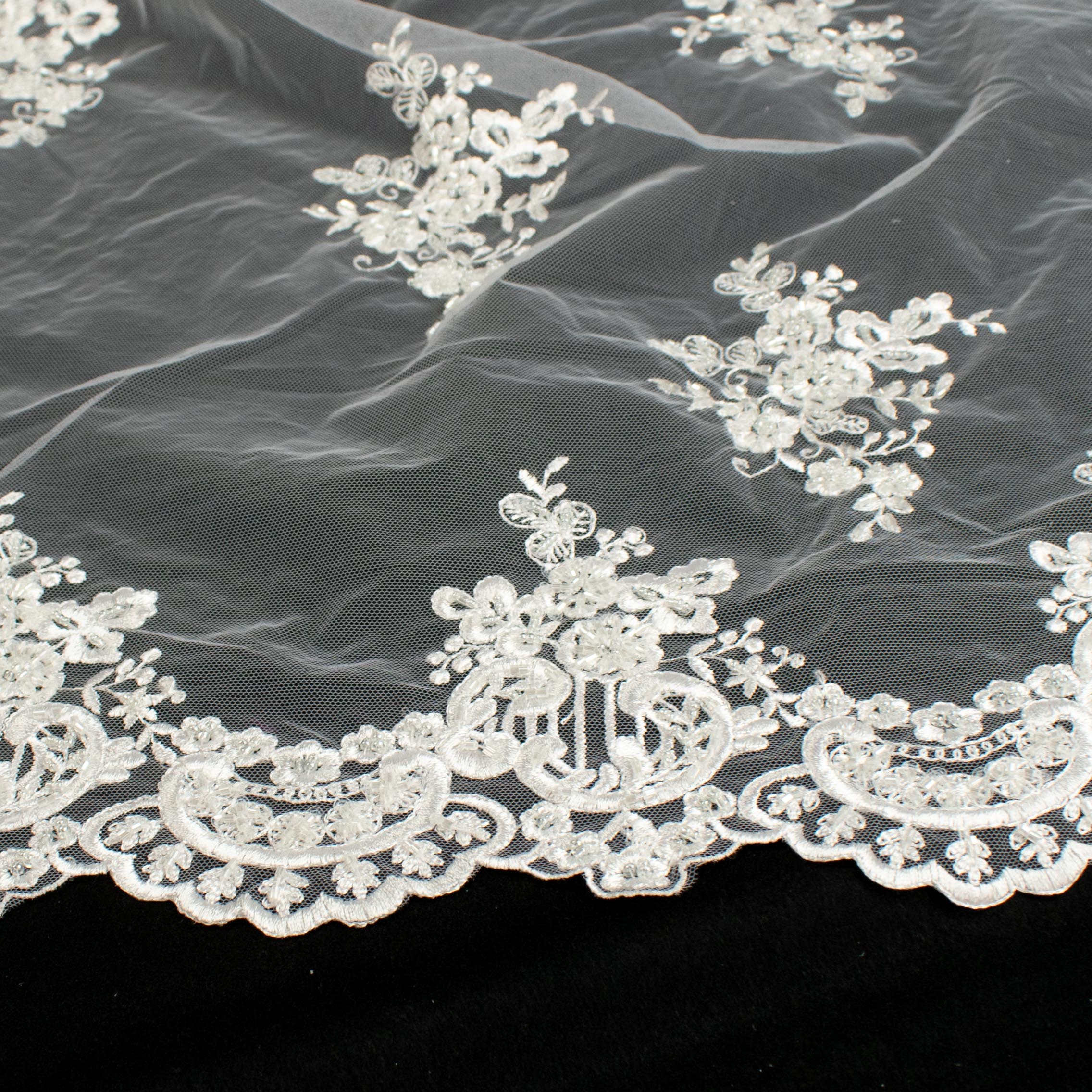 Embroidery Beaded Lace White Design-38