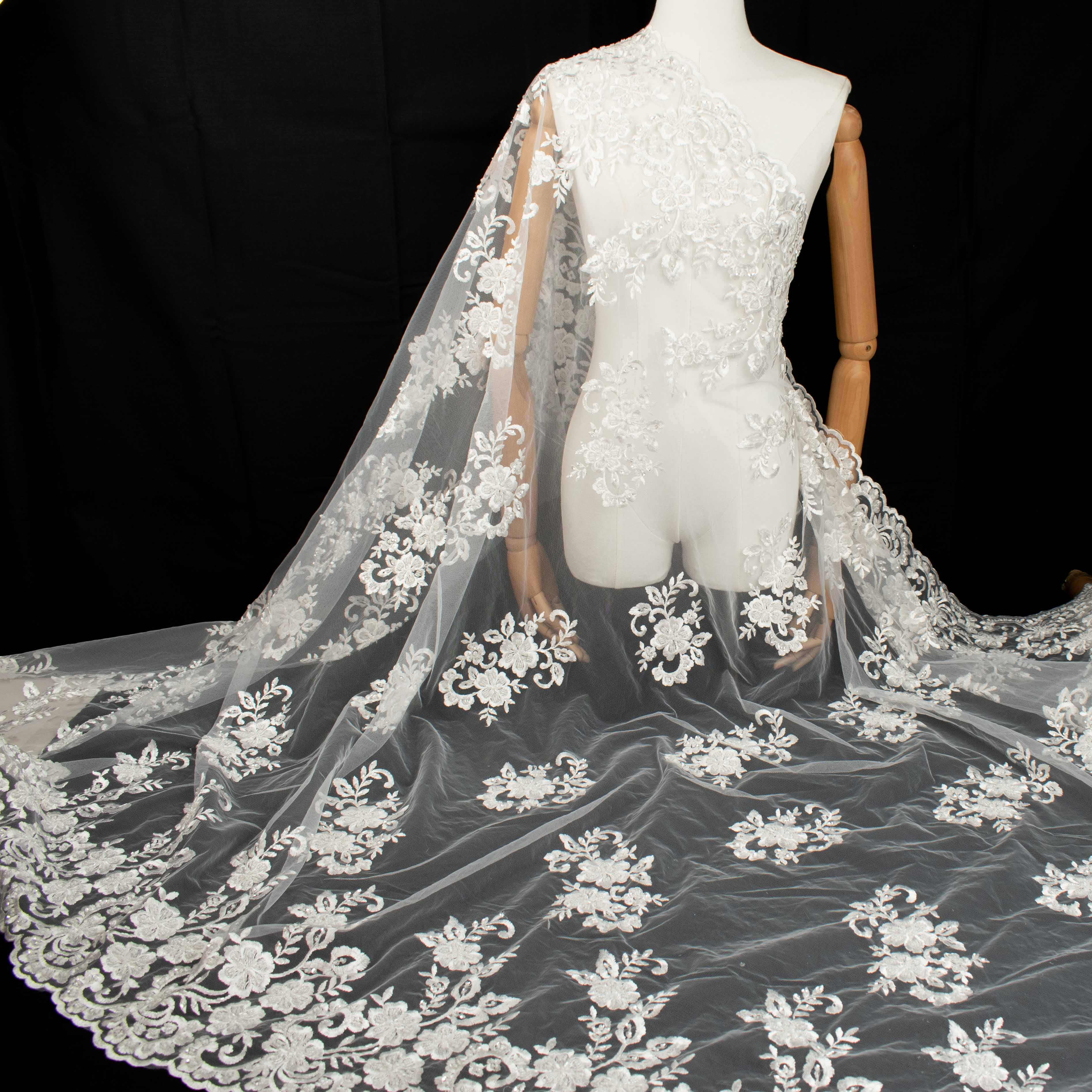 Embroidery Beaded Lace White Design-39