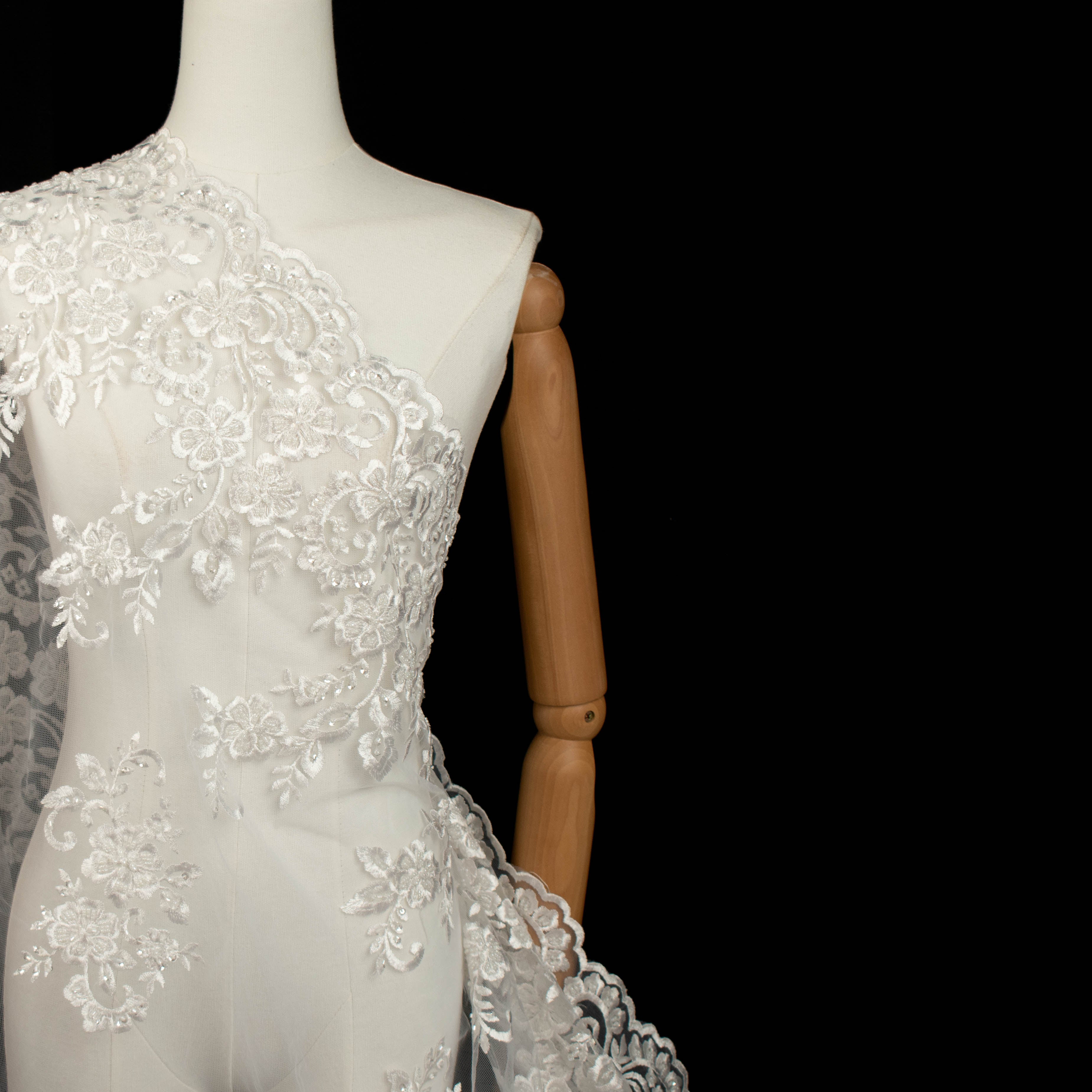 Embroidery Beaded Lace White Design-39