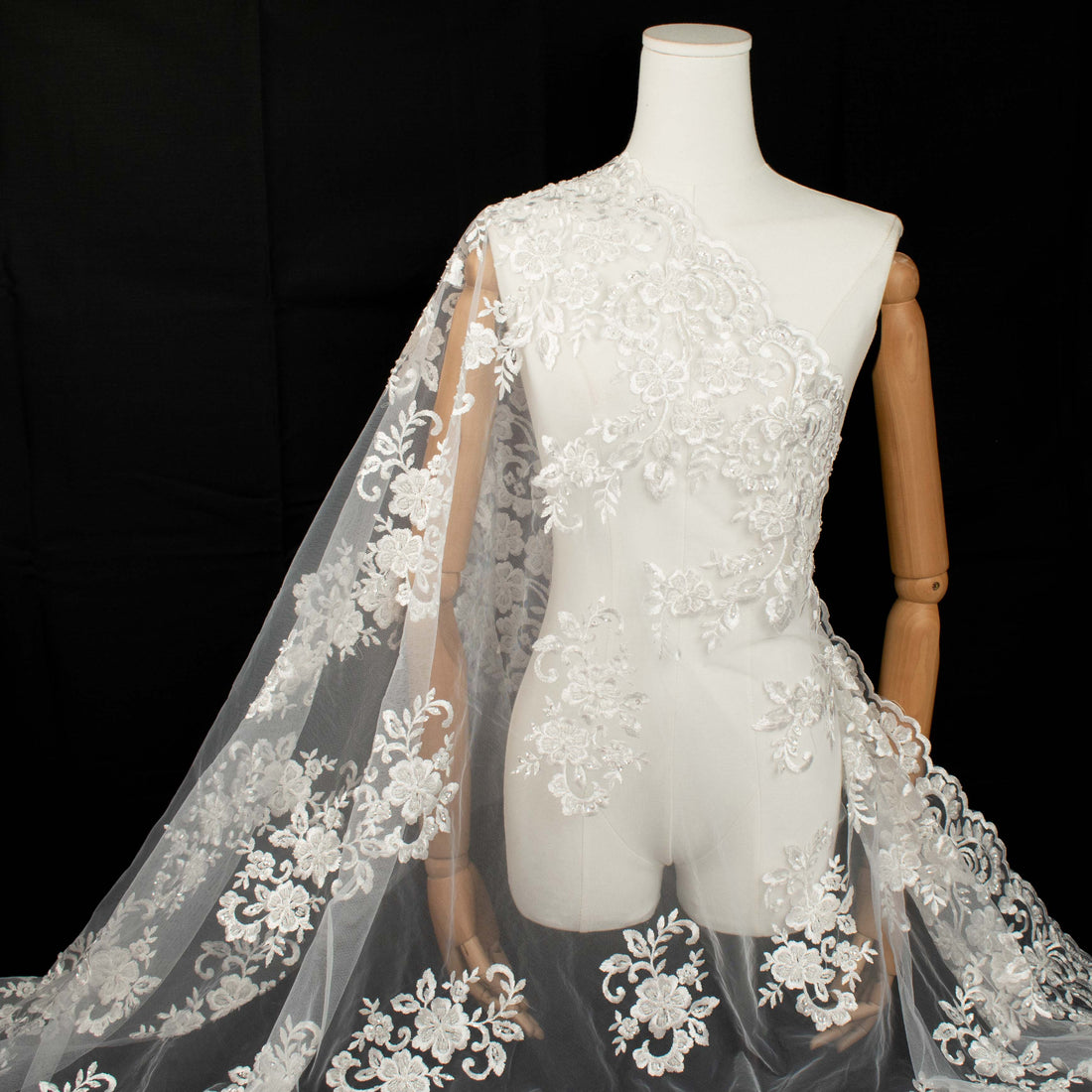 Embroidery Beaded Lace White Design-39