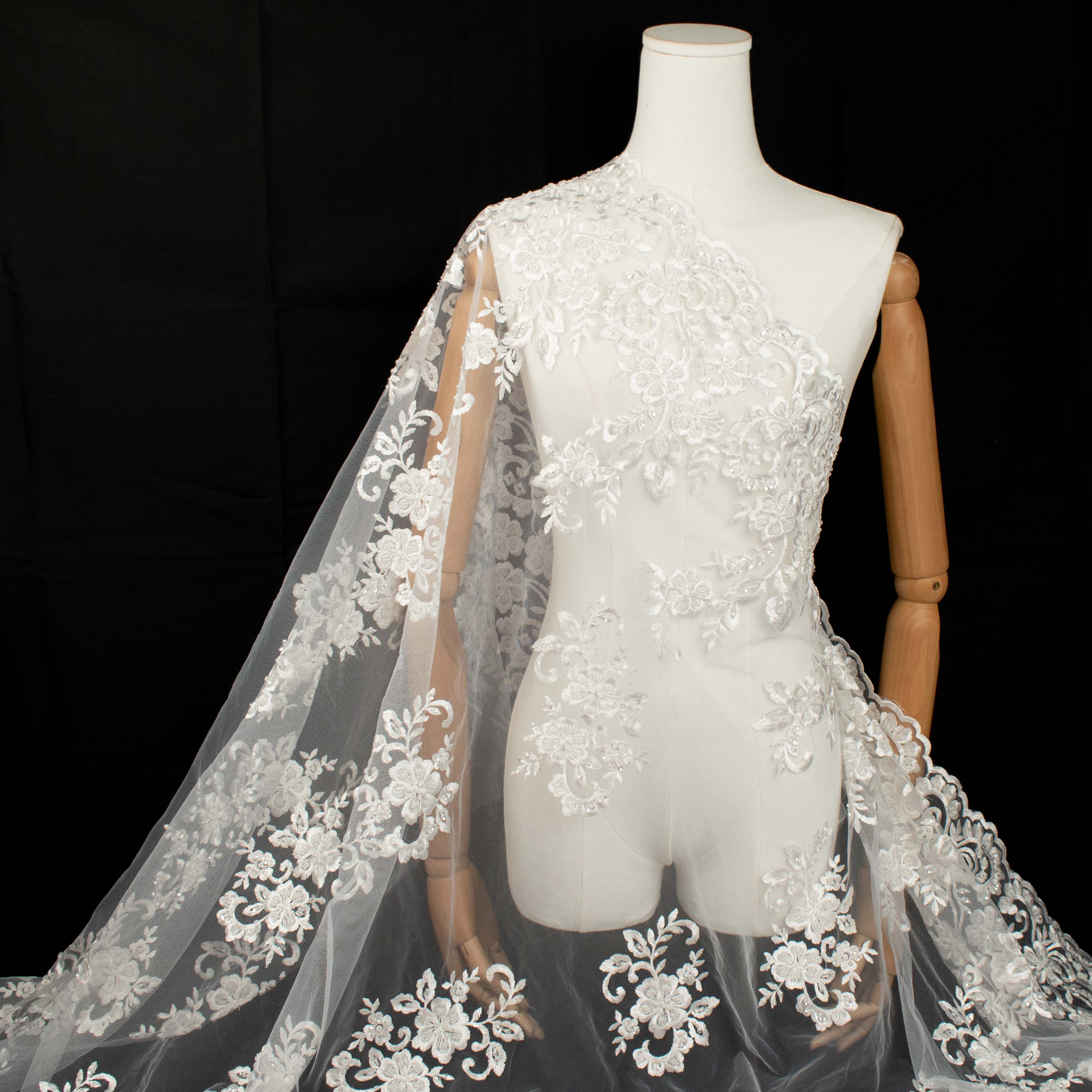 Embroidery Beaded Lace White Design-39