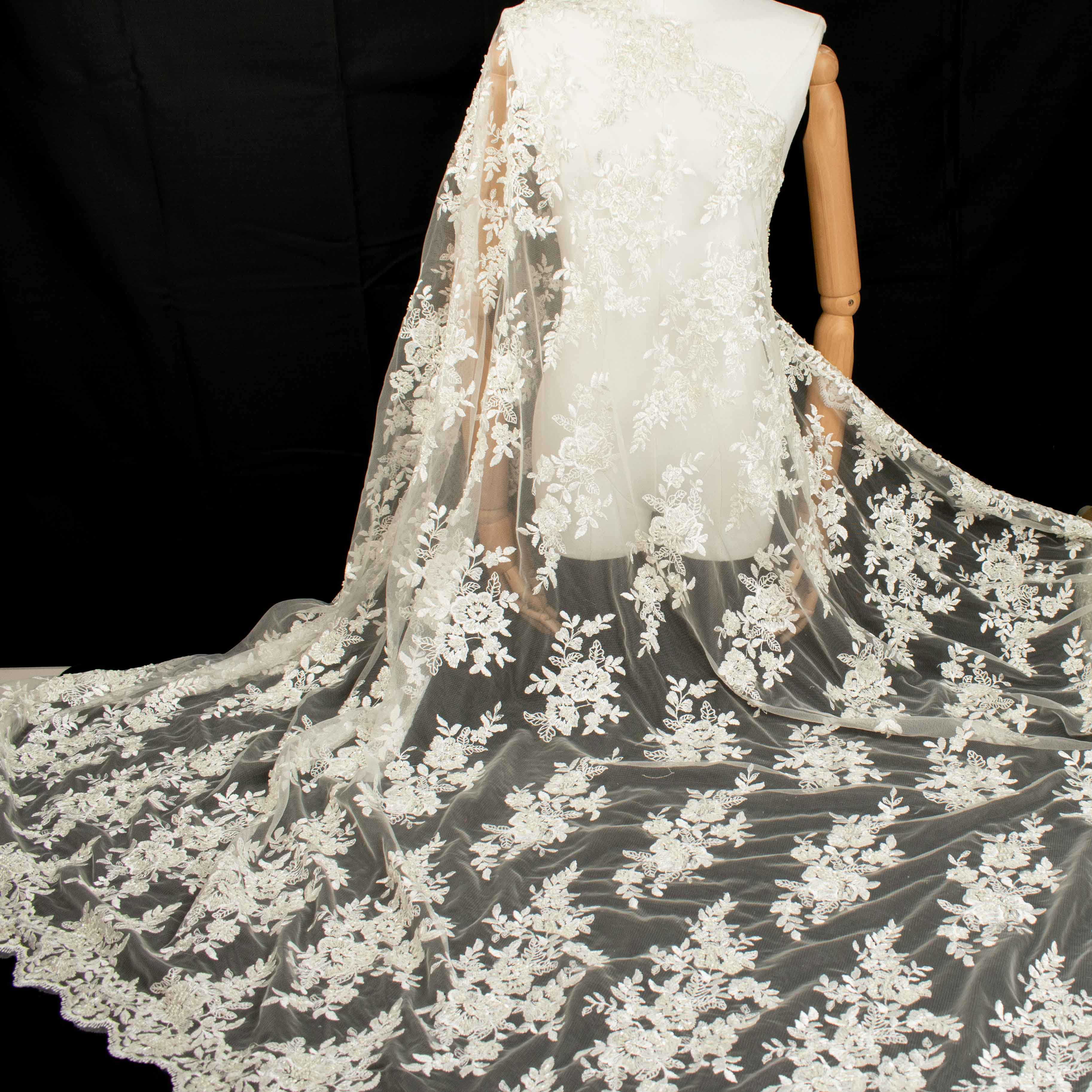 Embroidery Beaded Lace Ivory Design-40