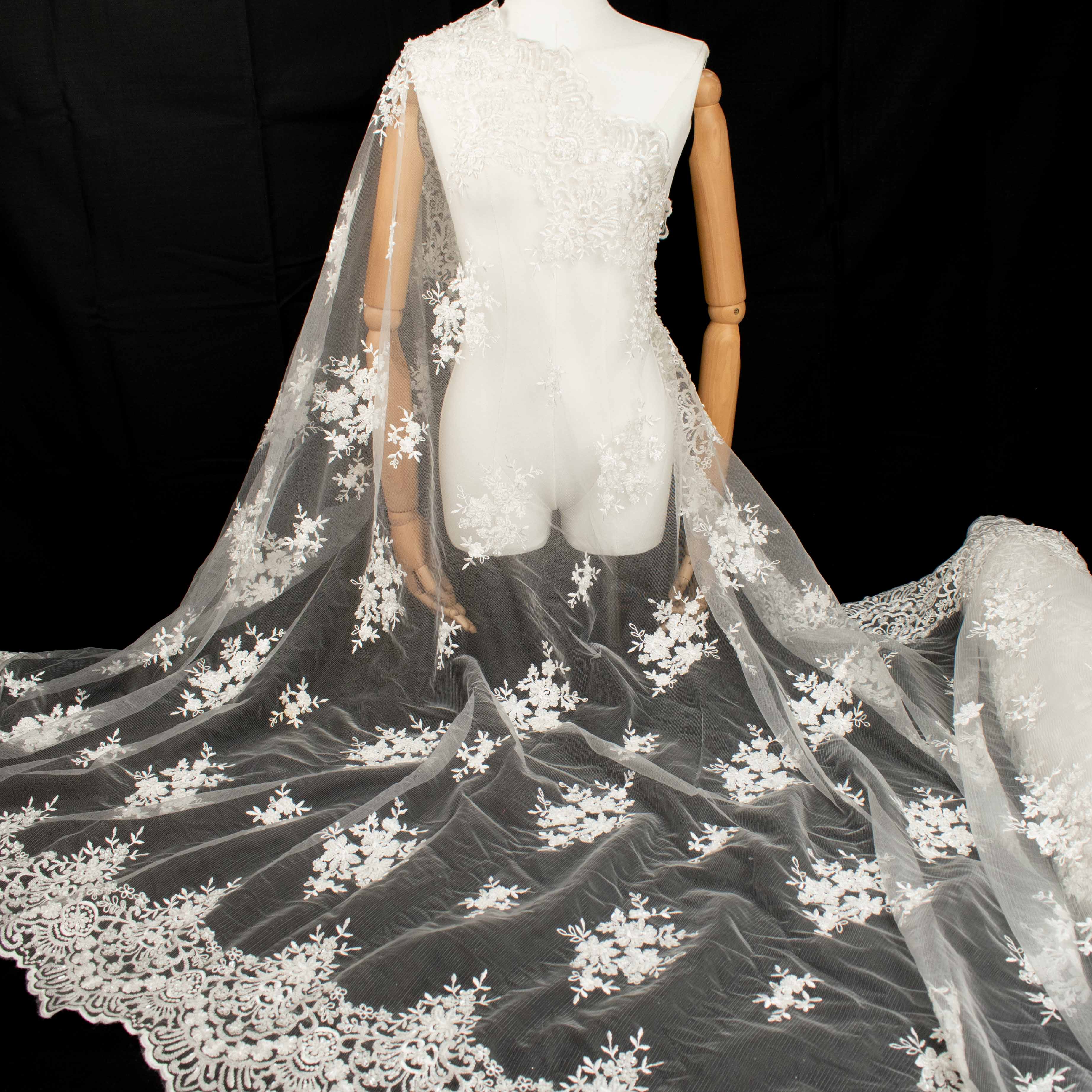 Embroidery Beaded Lace White Design-41