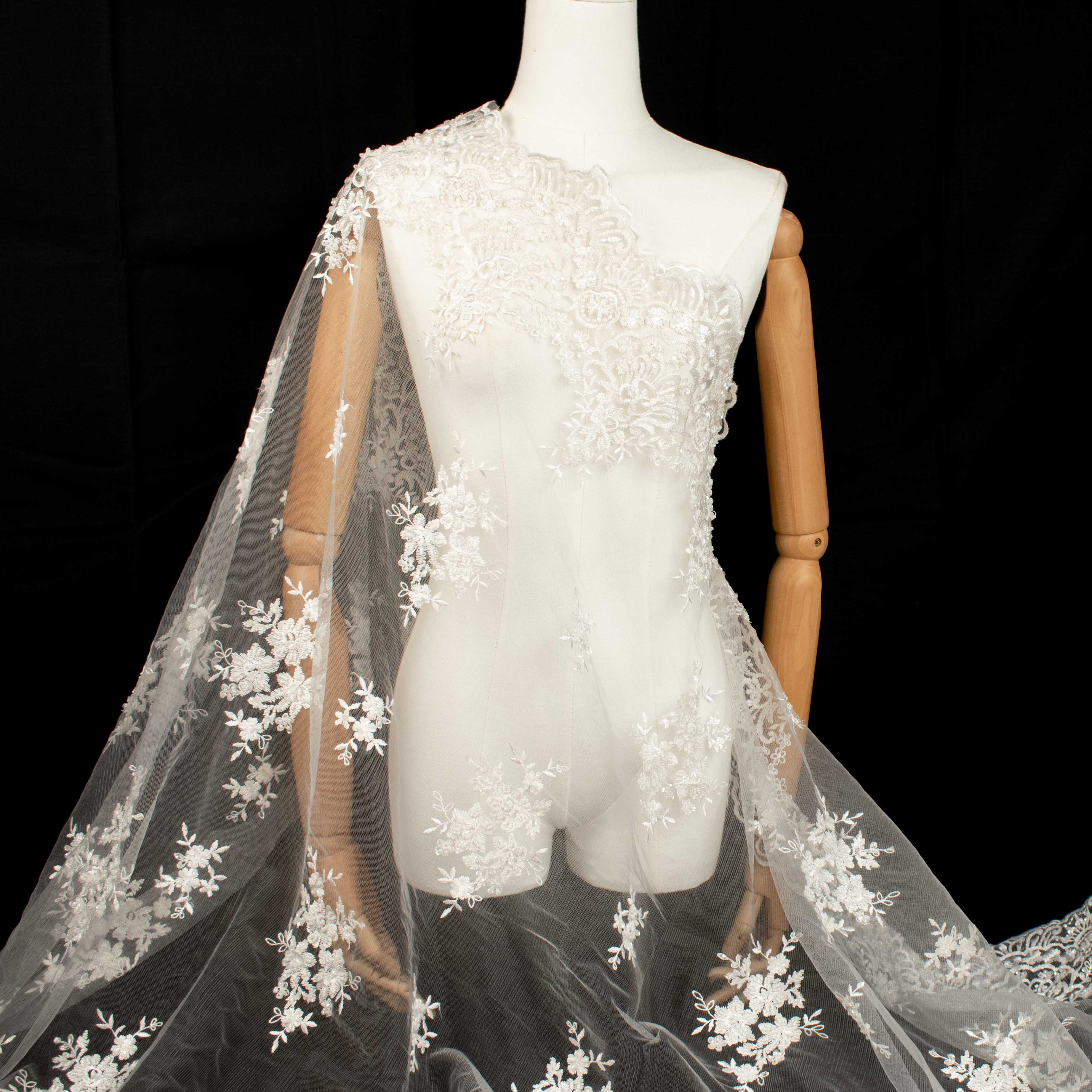 Embroidery Beaded Lace White Design-41