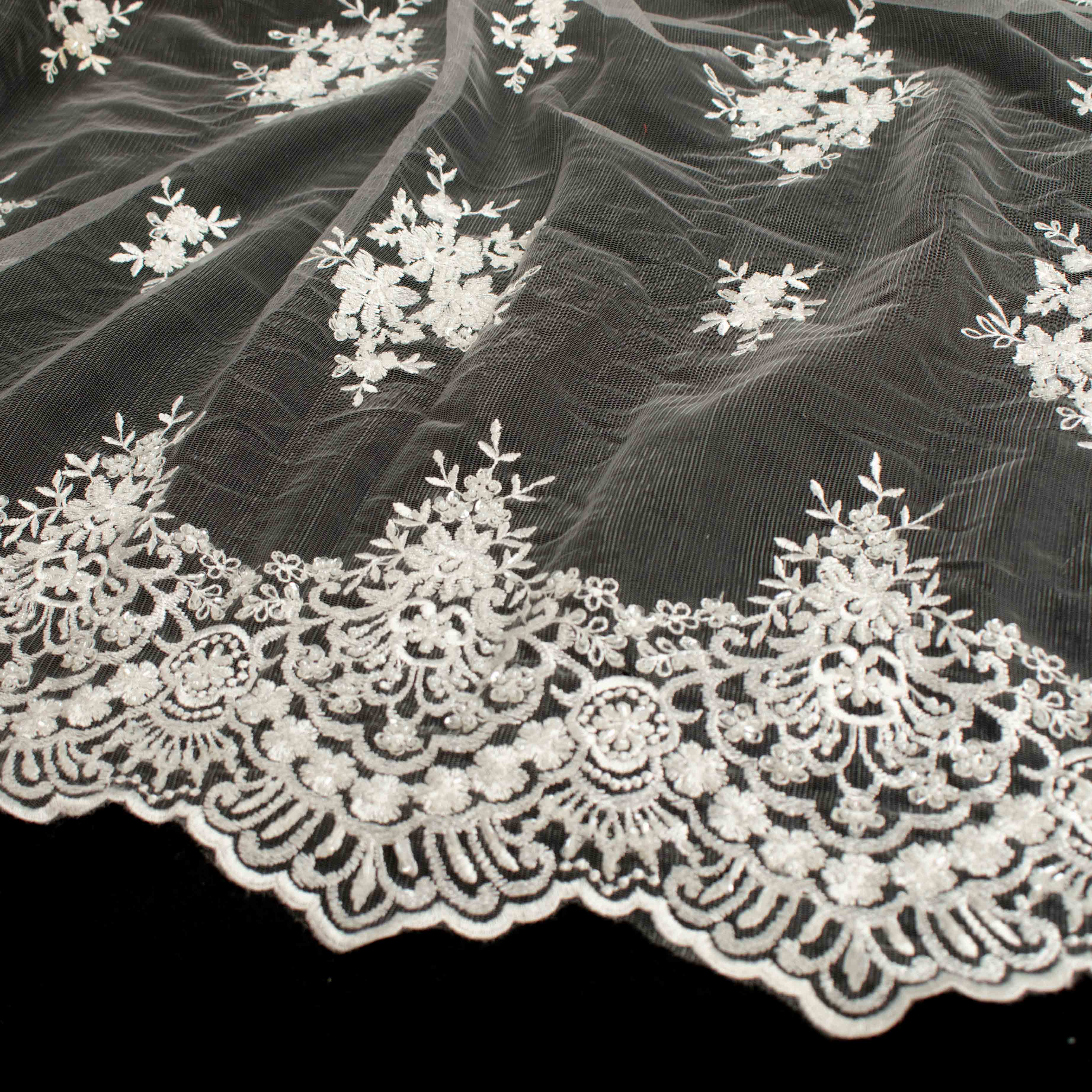 Embroidery Beaded Lace White Design-41