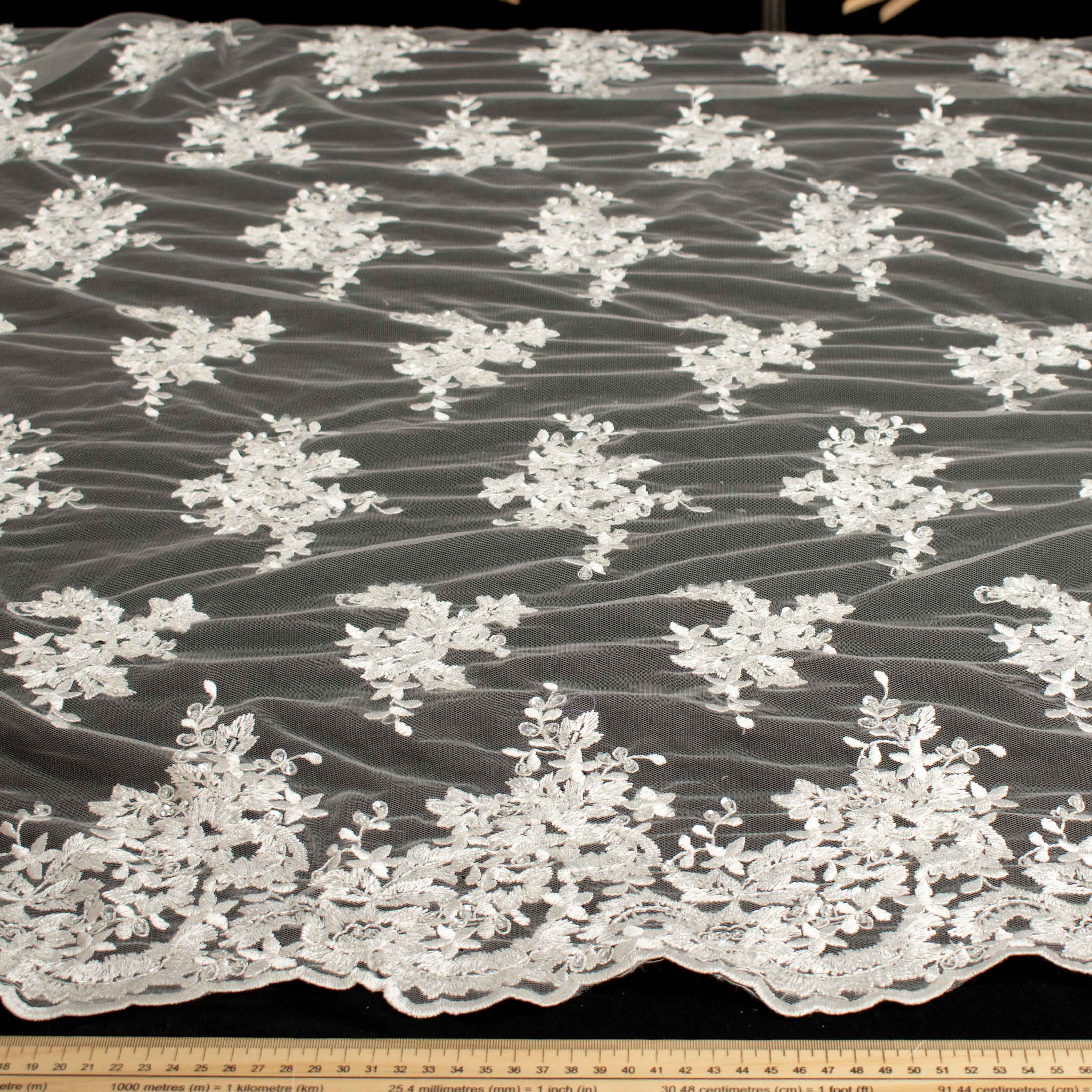 Embroidery Beaded Lace Natural White Design-42