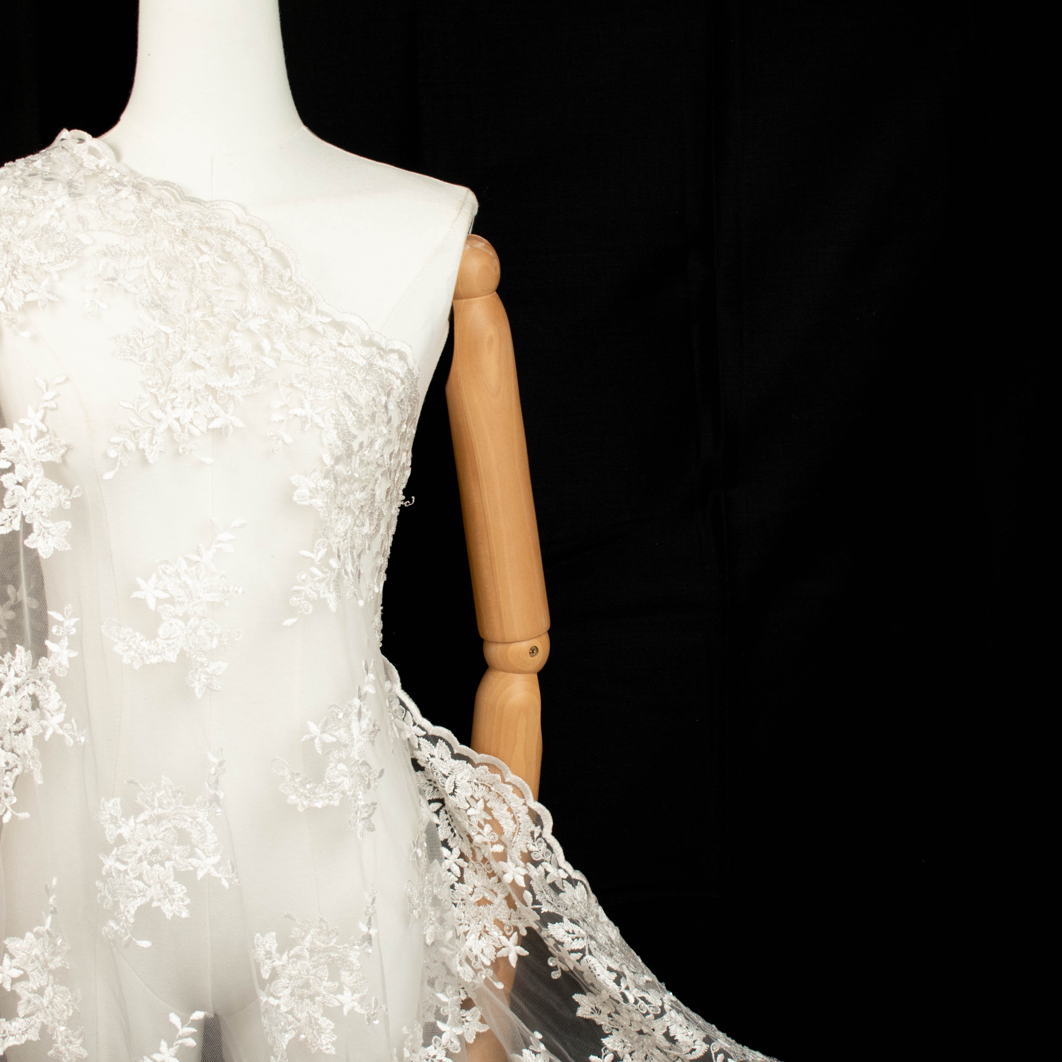 Embroidery Beaded Lace Natural White Design-42