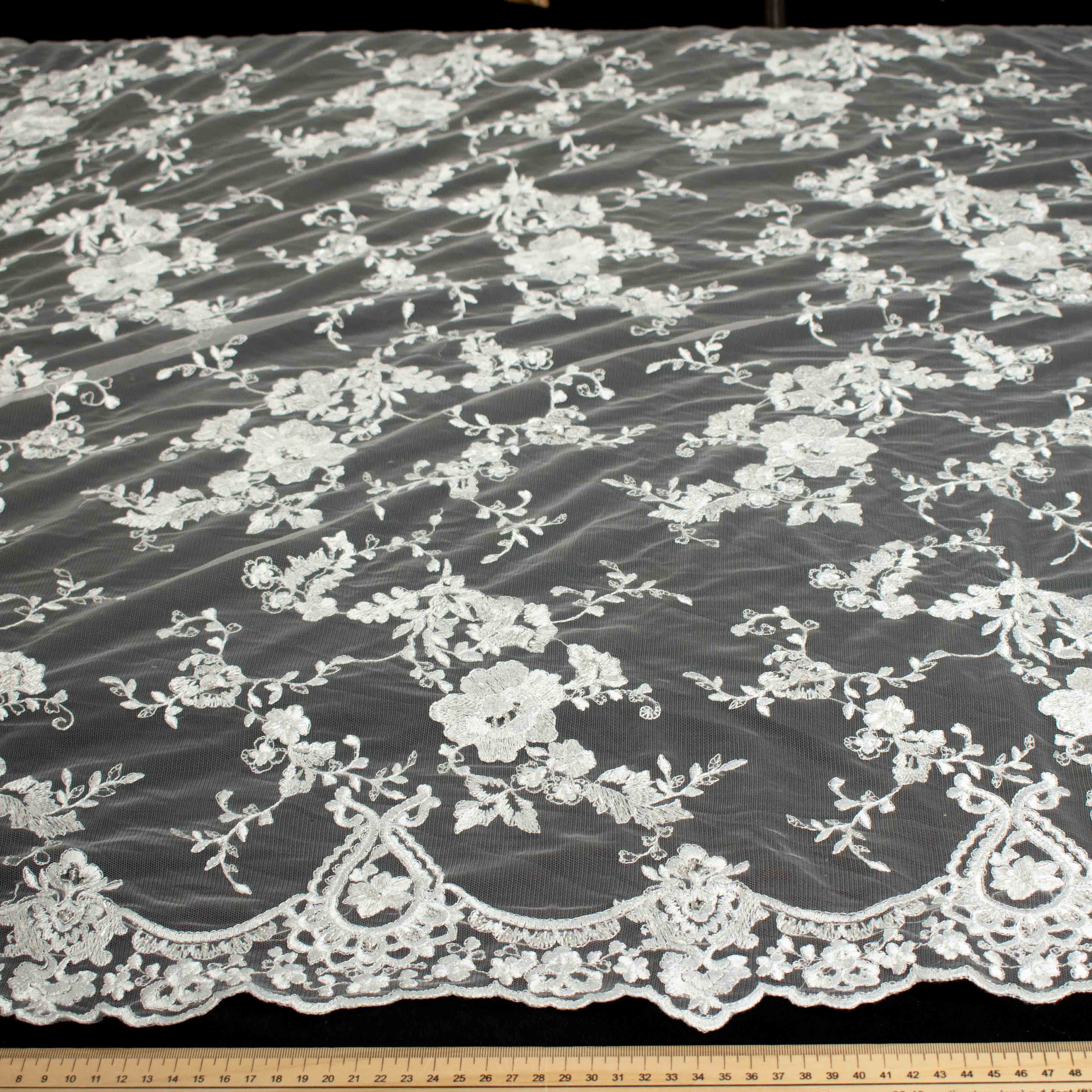 Embroidery Beaded Lace Natural White Design-43