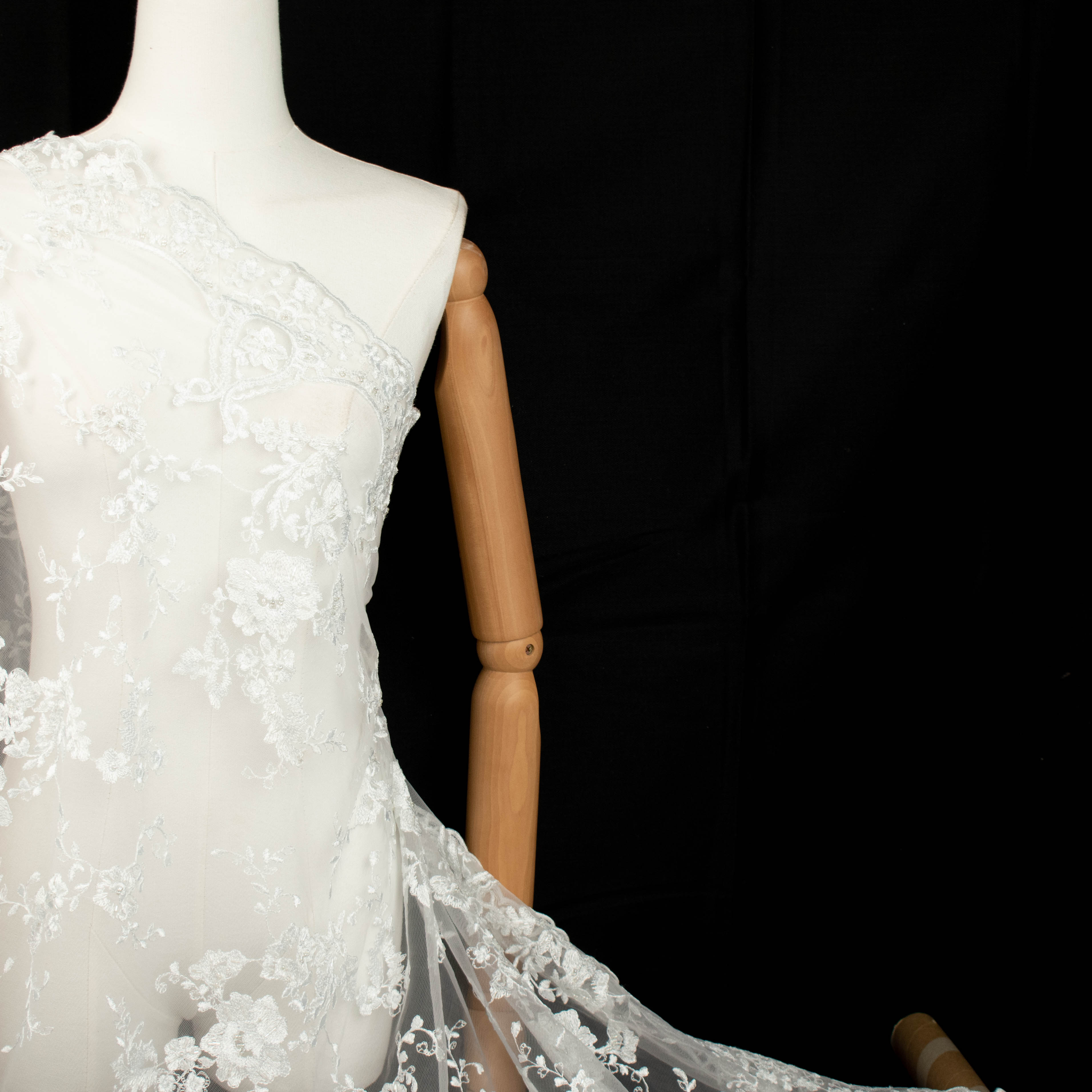 Embroidery Beaded Lace Natural White Design-43