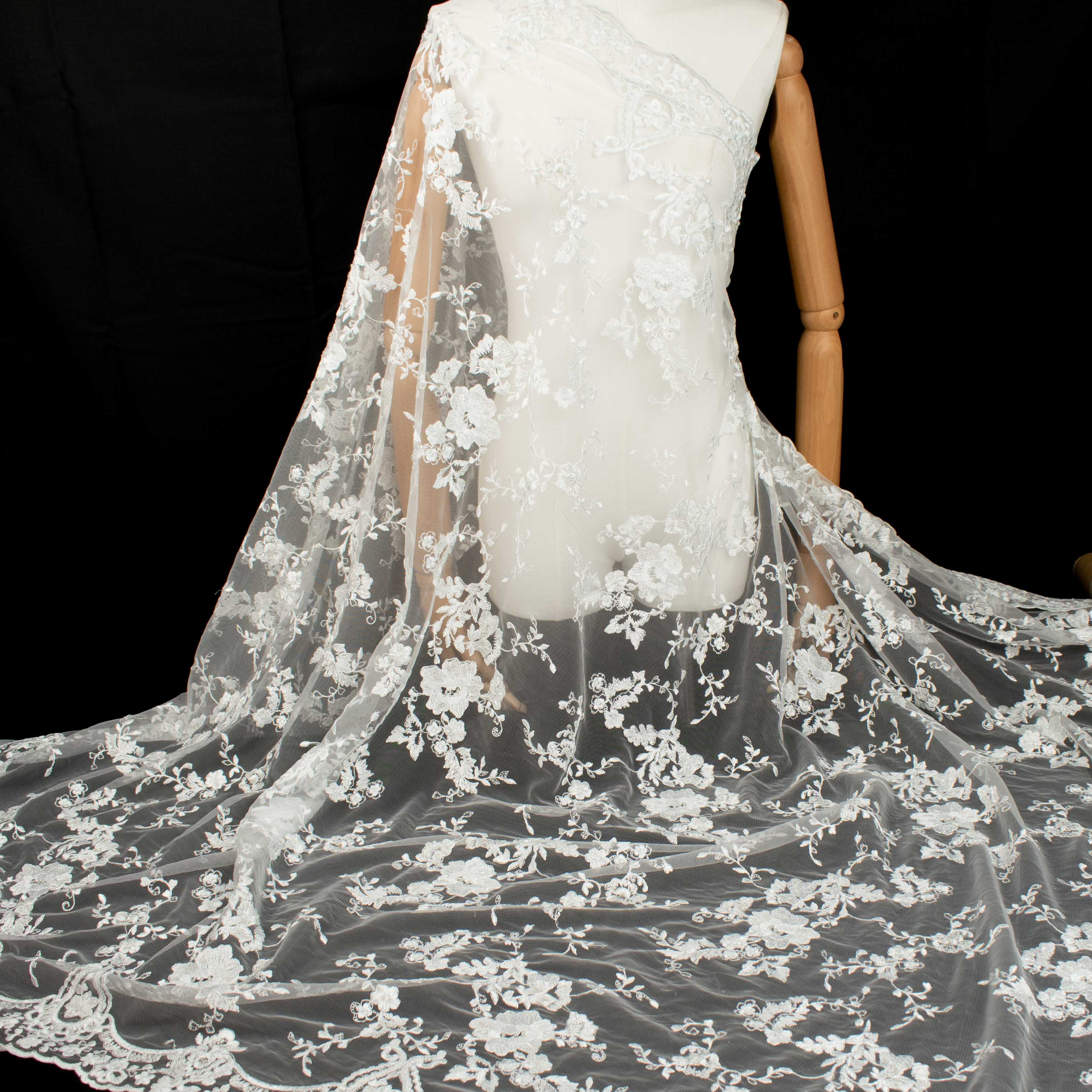 Embroidery Beaded Lace Natural White Design-43