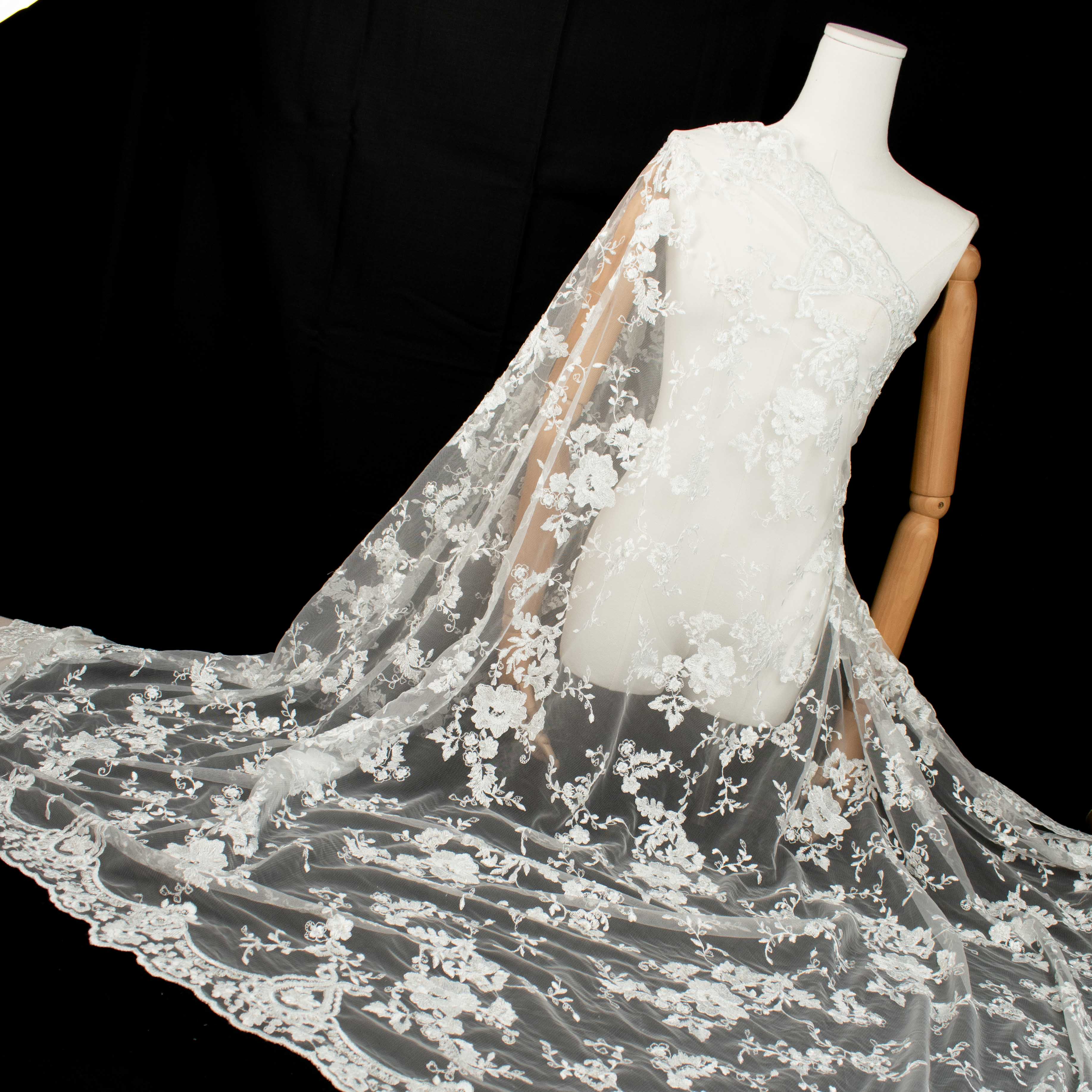 Embroidery Beaded Lace Natural White Design-43