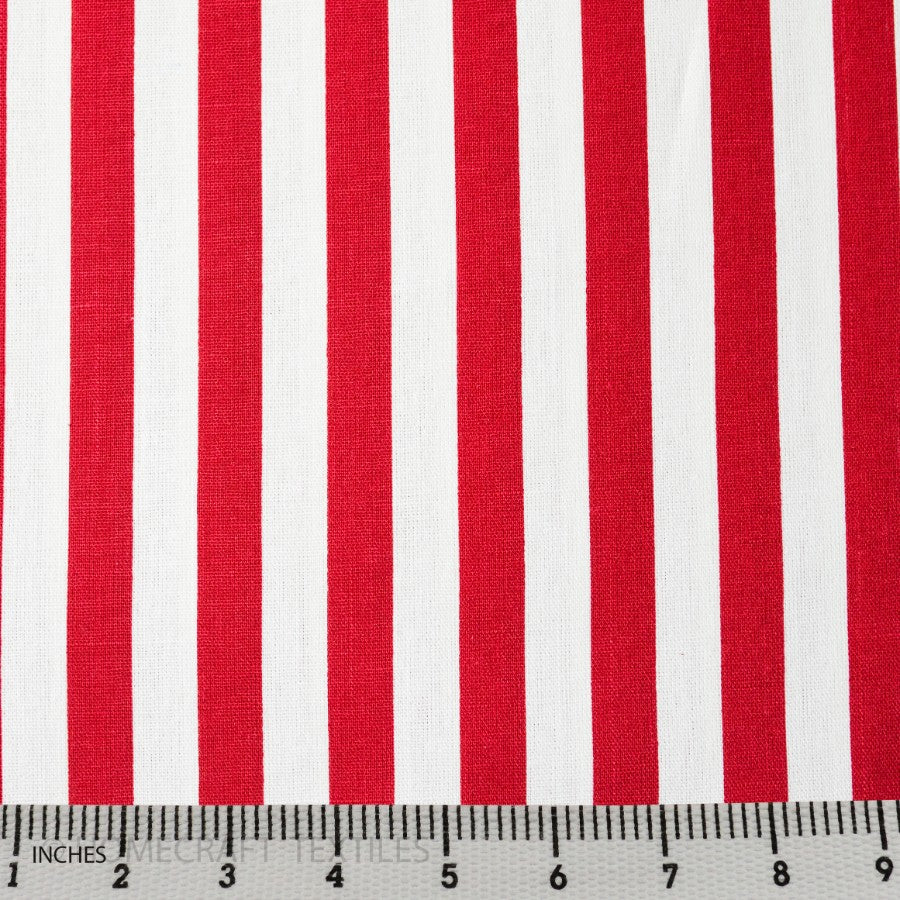 Red and White Stripe Printed Cotton Canvass by Homecraft Textiles - Haberdashery Shop Australia