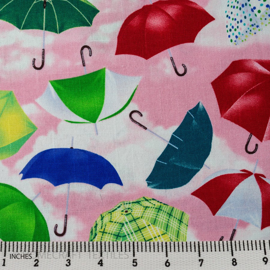 Umbrella Design Printed Cotton Canvass by Homecraft Textiles - Haberdashery Shop Australia
