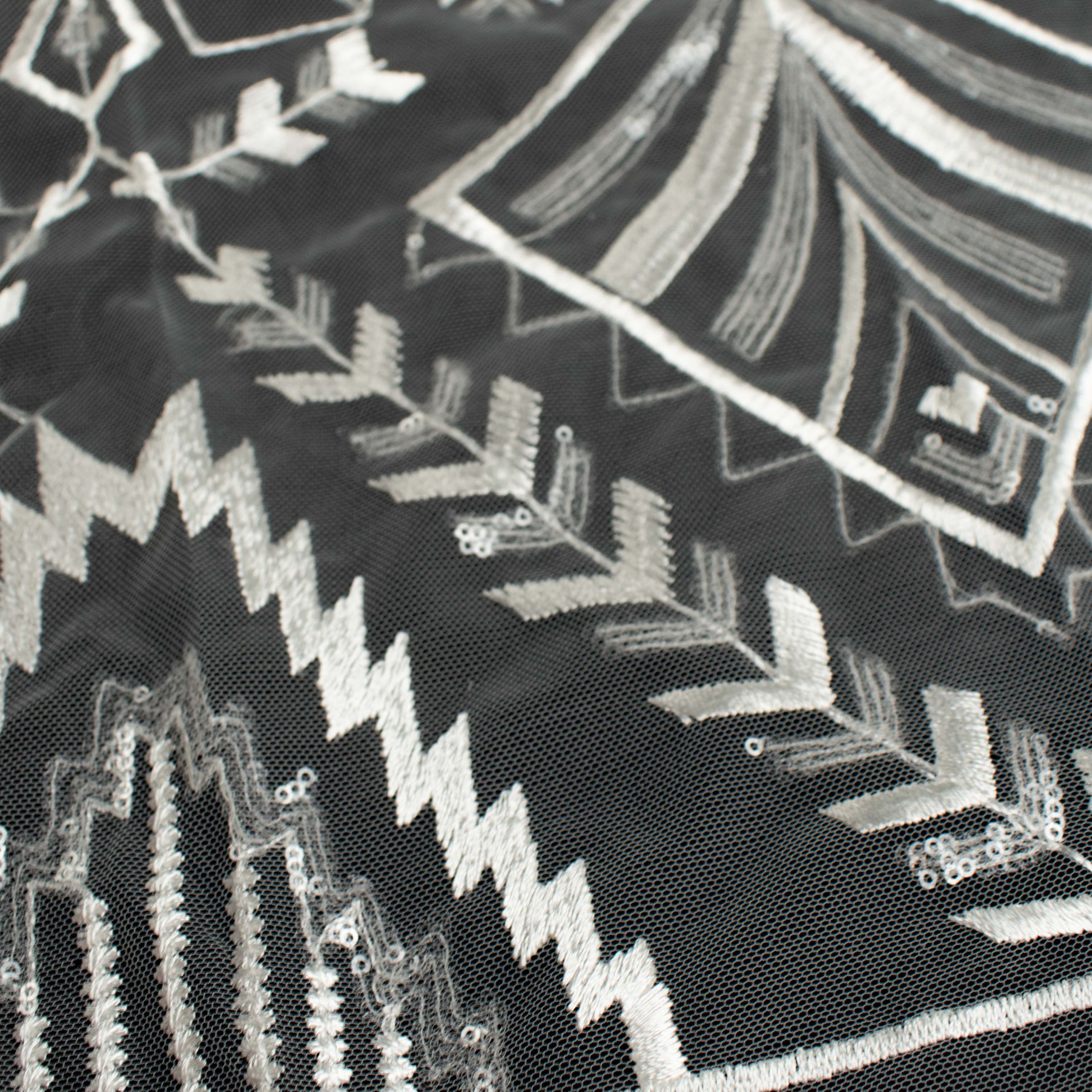 Sequin Geometry Embroidery Lace White Design-6