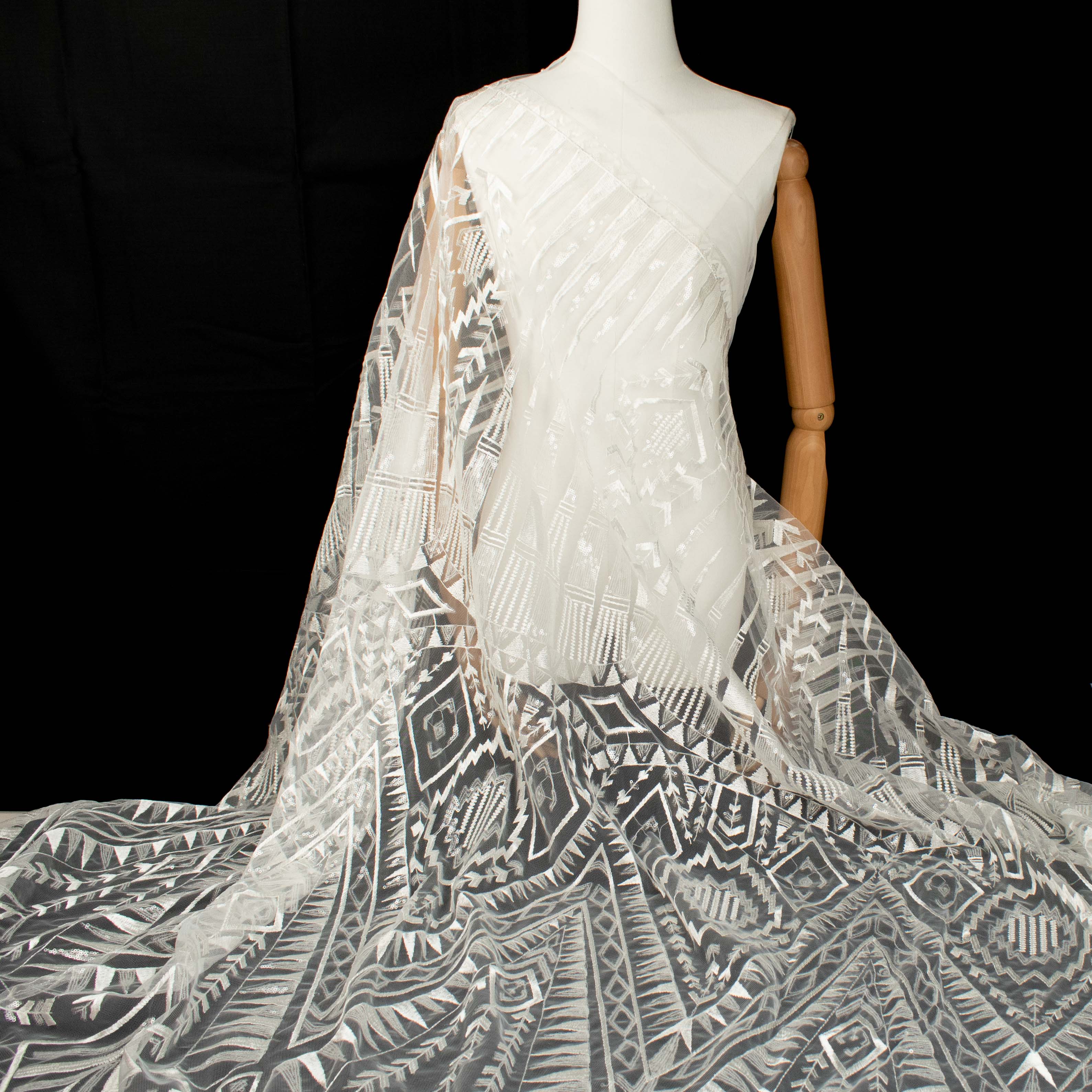 Sequin Geometry Embroidery Lace White Design-6