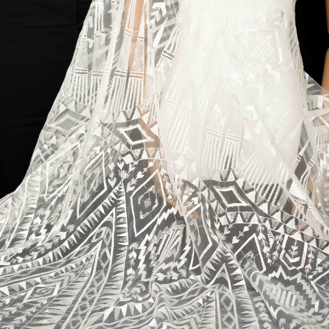 Sequin Geometry Embroidery Lace White Design-6