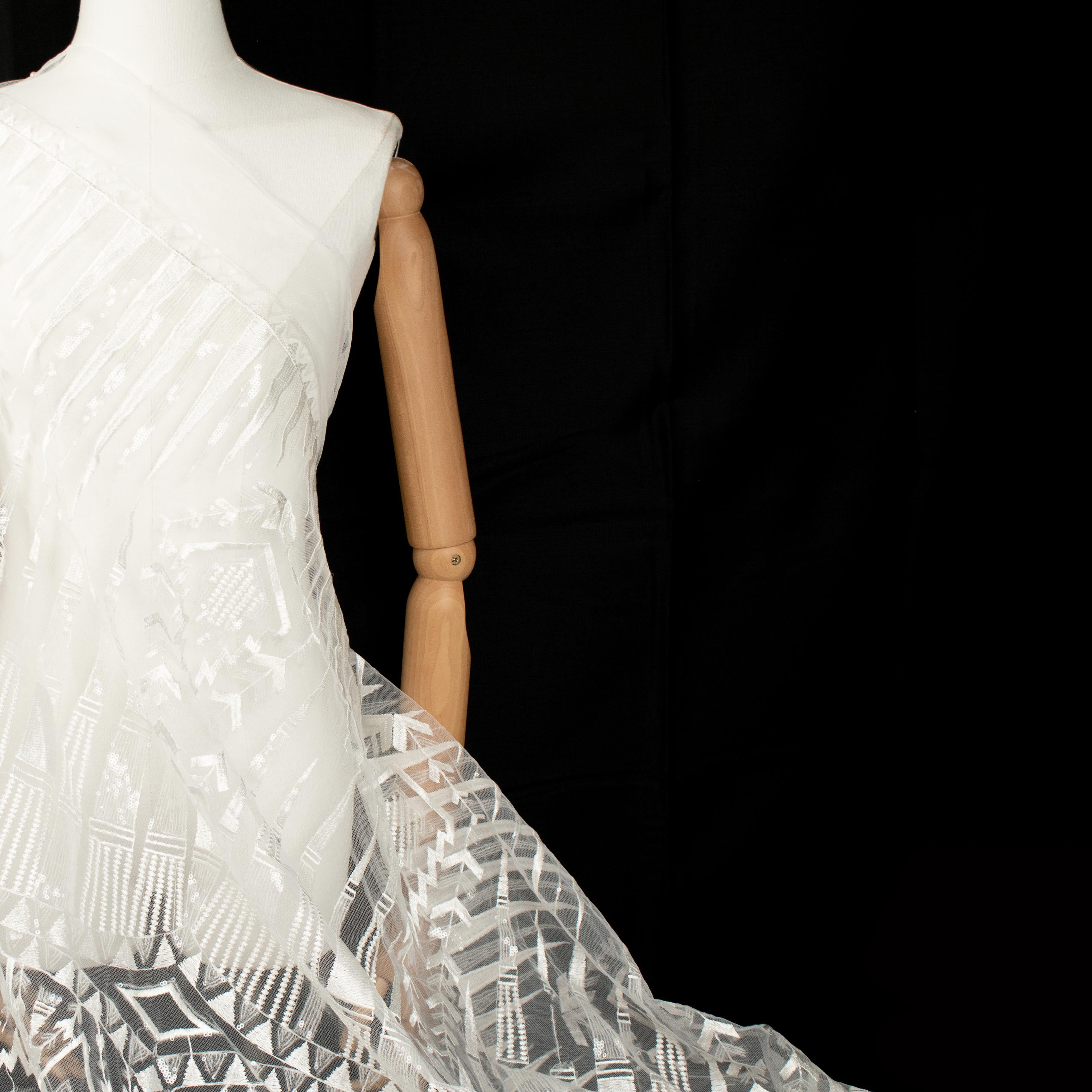 Sequin Geometry Embroidery Lace White Design-6
