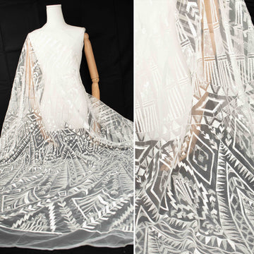 Sequin Geometry Embroidery Lace White Design-6
