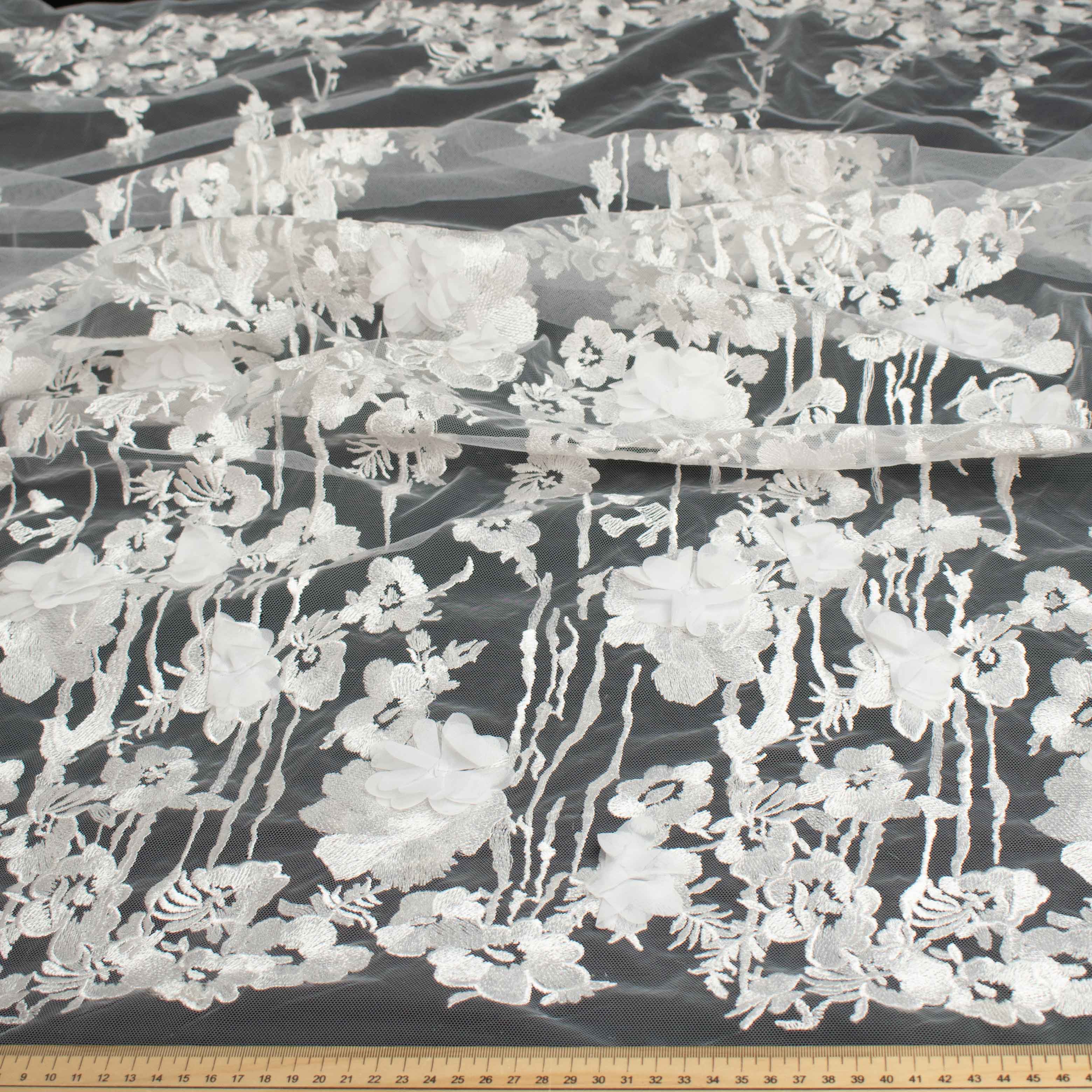 3D Flower Embroidered Lace White Design-9