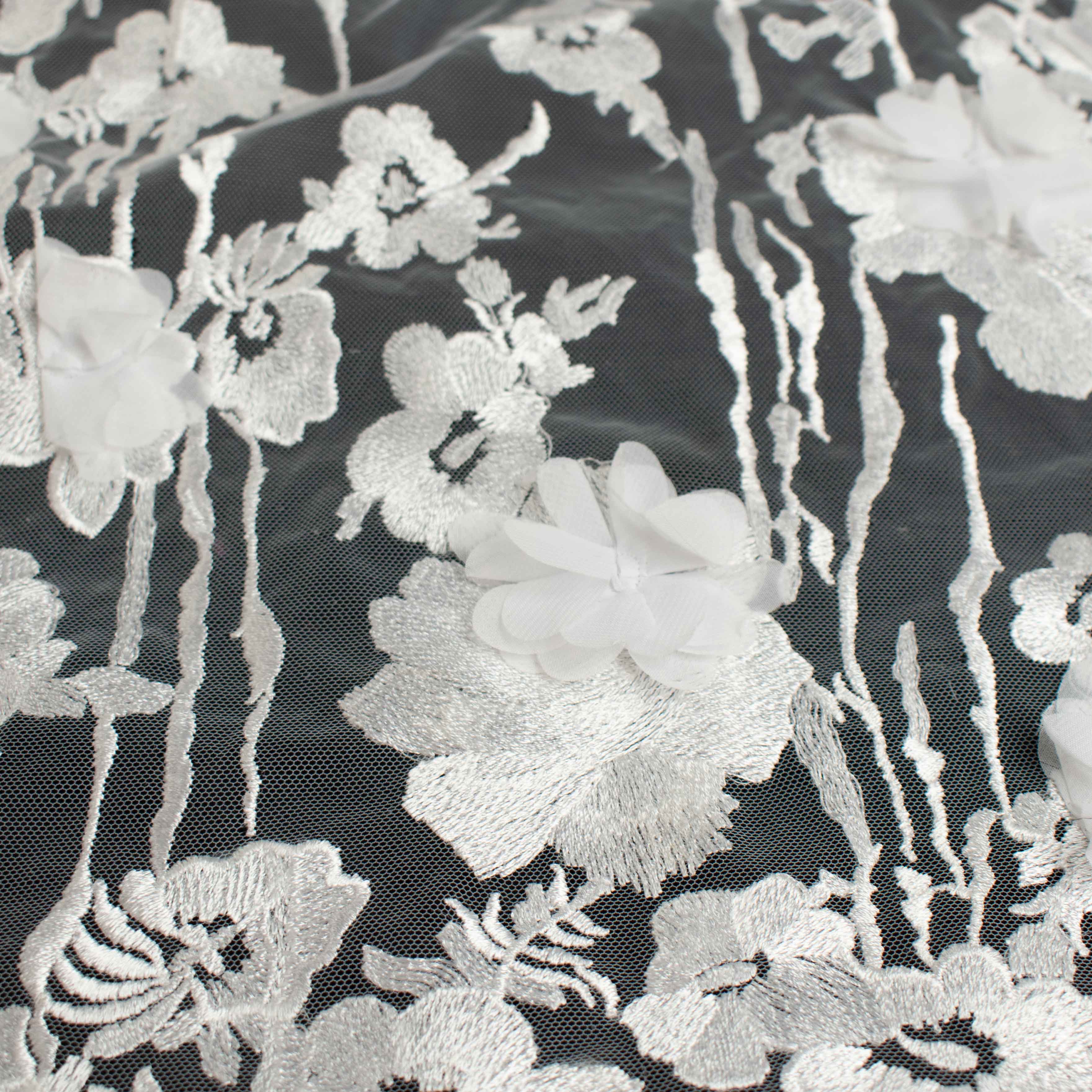 3D Flower Embroidered Lace White Design-9