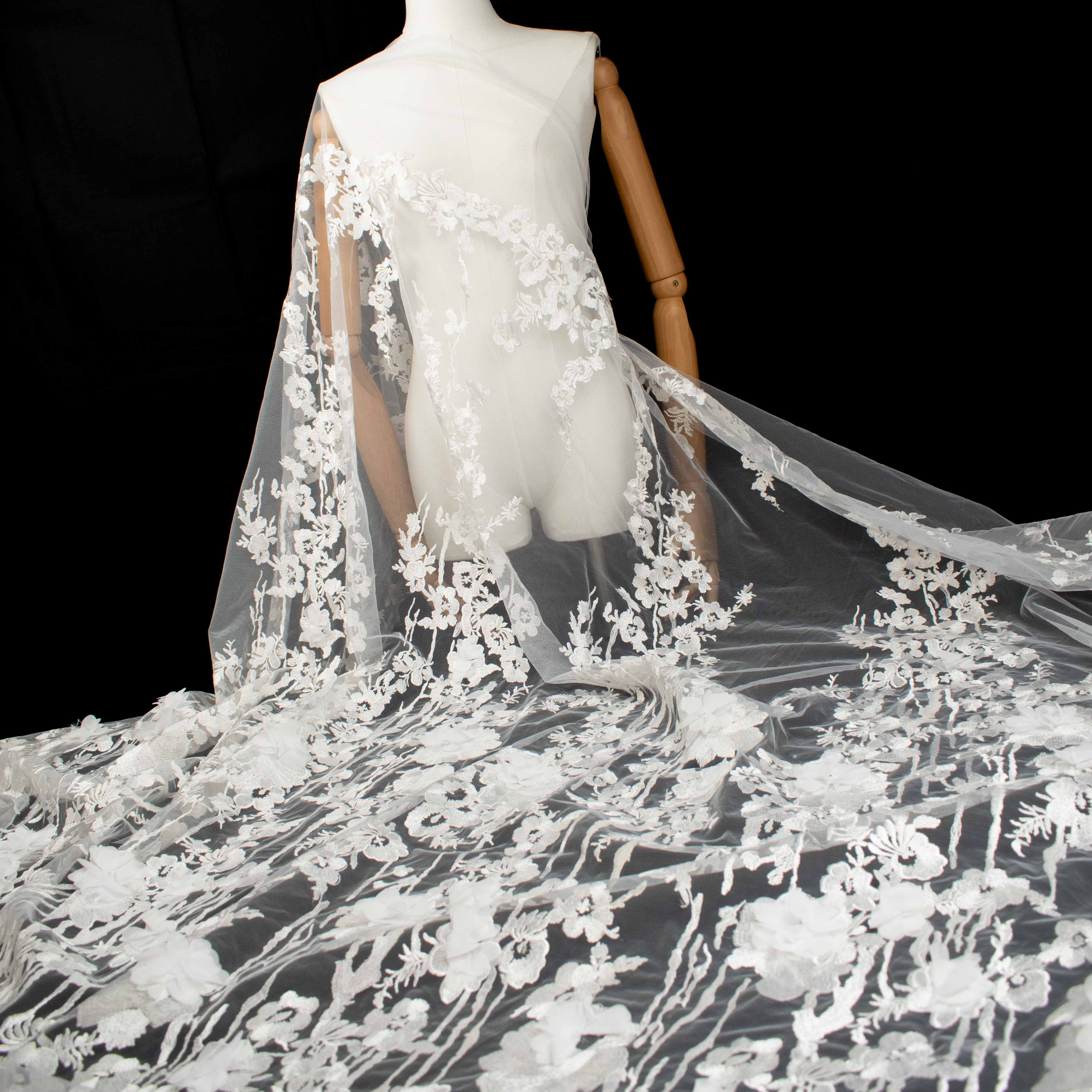 3D Flower Embroidered Lace White Design-9