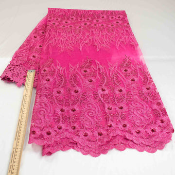 Metallic Sequin Glitter Embroidery Jewel Lace Hot Pink