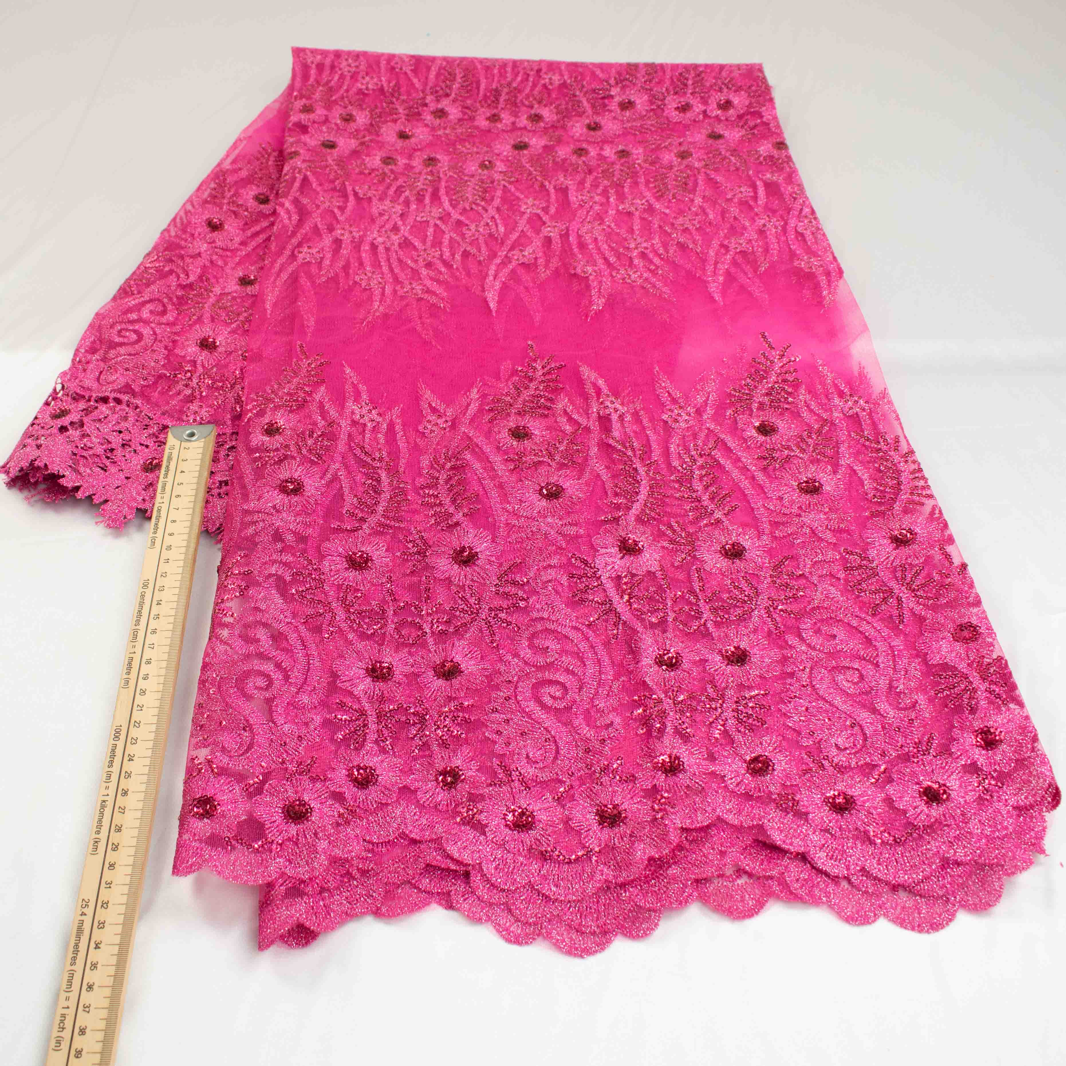 Metallic Sequin Glitter Embroidery Jewel Lace Hot Pink
