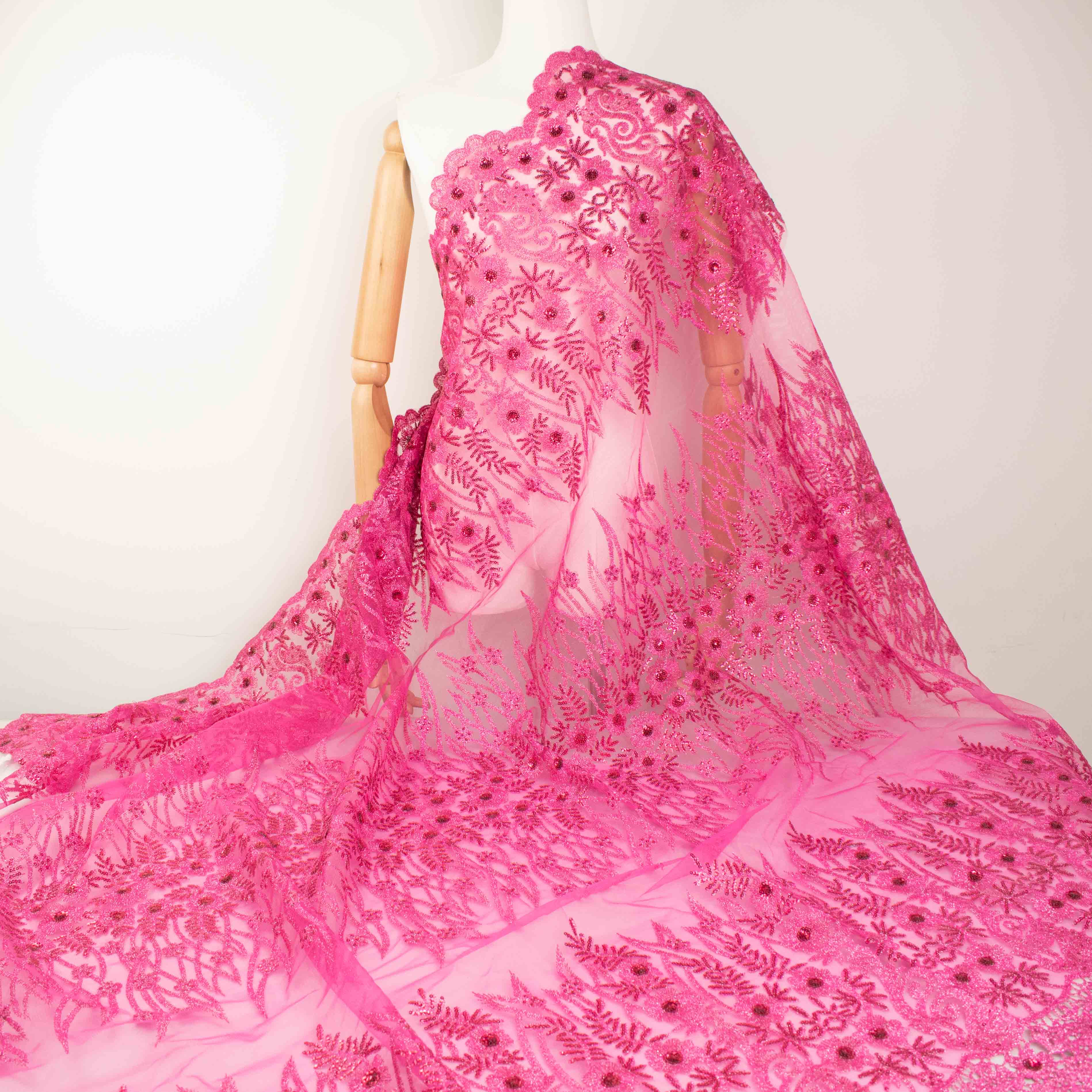 Metallic Sequin Glitter Embroidery Jewel Lace Hot Pink