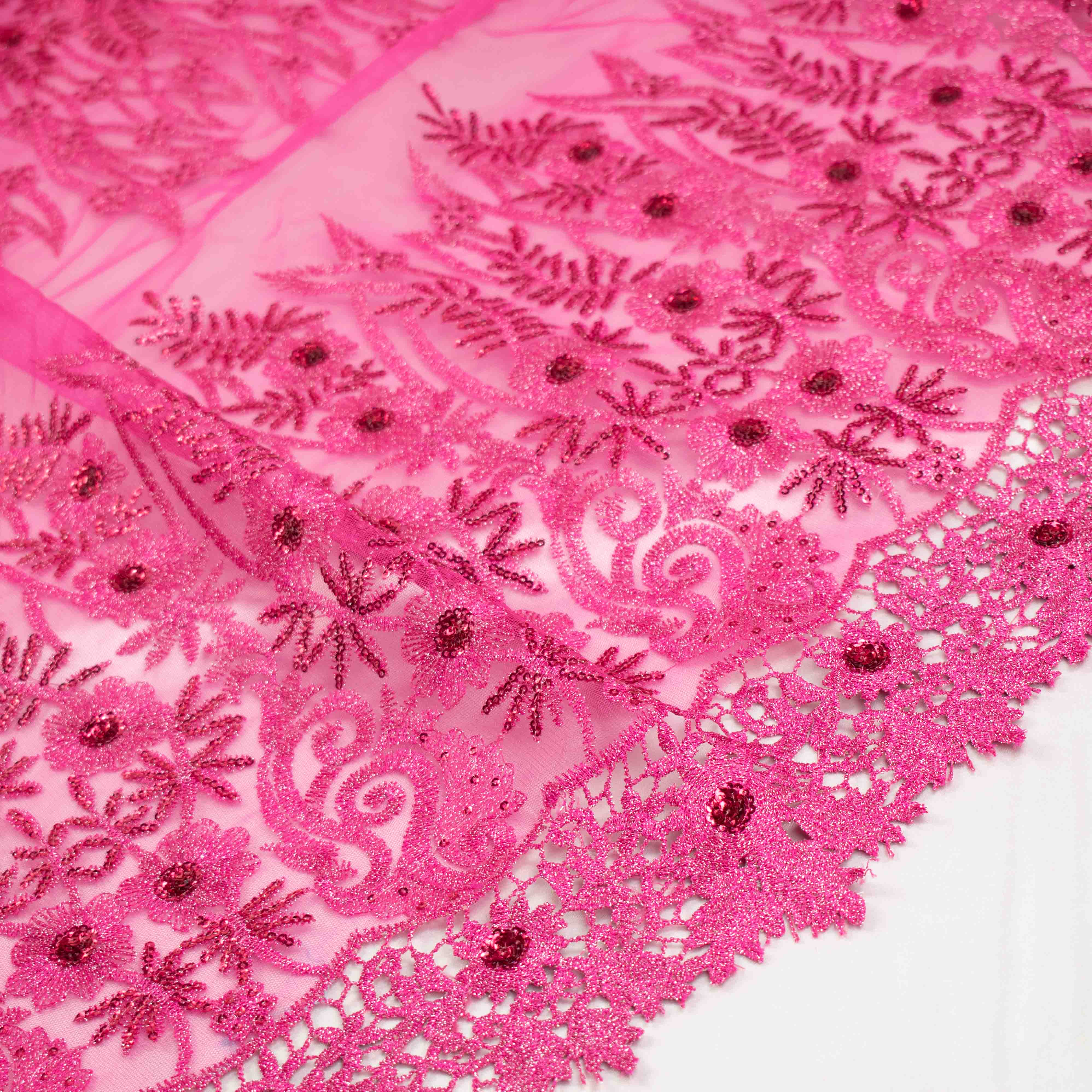 Metallic Sequin Glitter Embroidery Jewel Lace Hot Pink