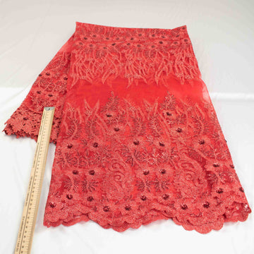 Metallic Sequin Glitter Embroidery Jewel Lace Red