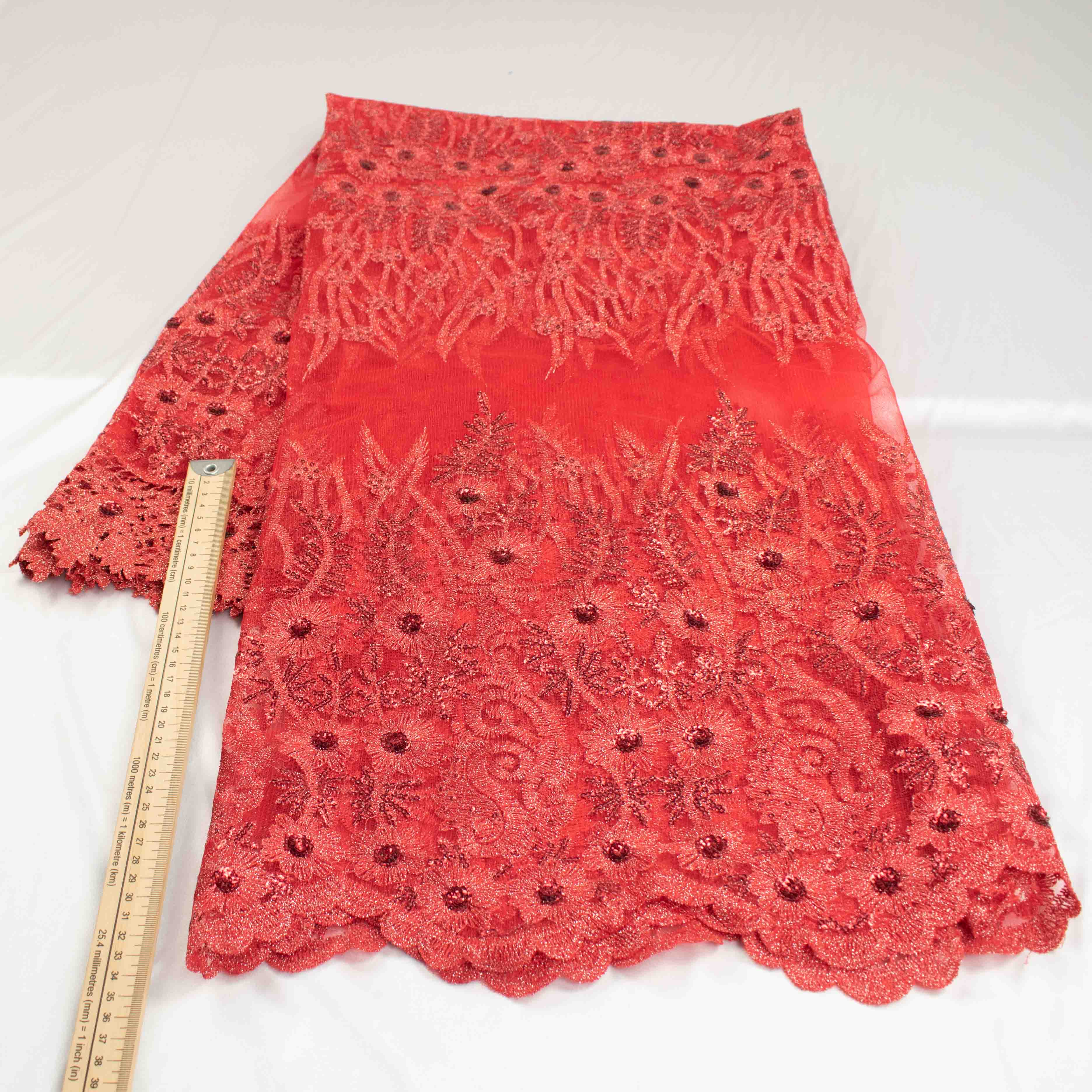 Metallic Sequin Glitter Embroidery Jewel Lace Red