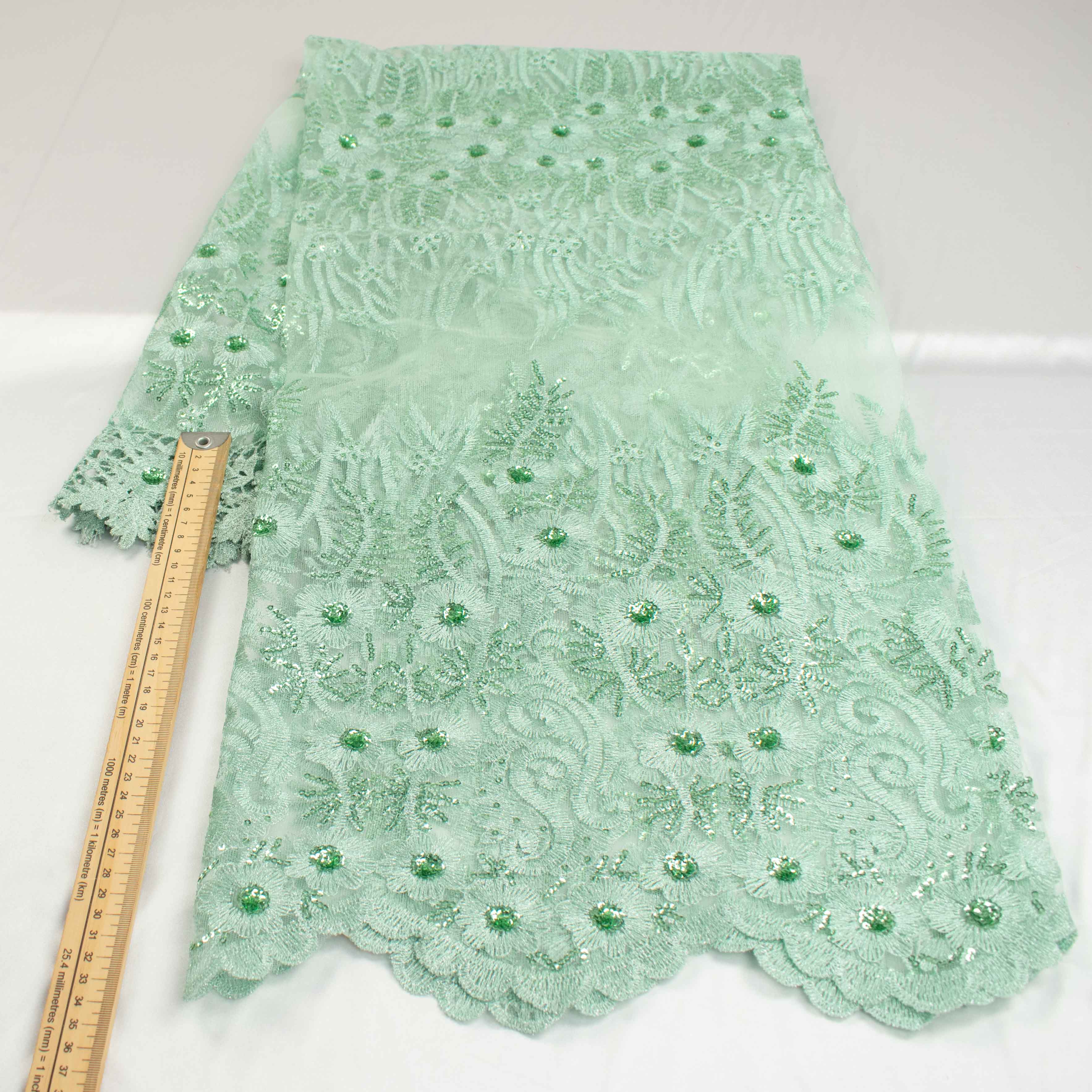 Metallic Sequin Glitter Embroidery Jewel Lace Mint