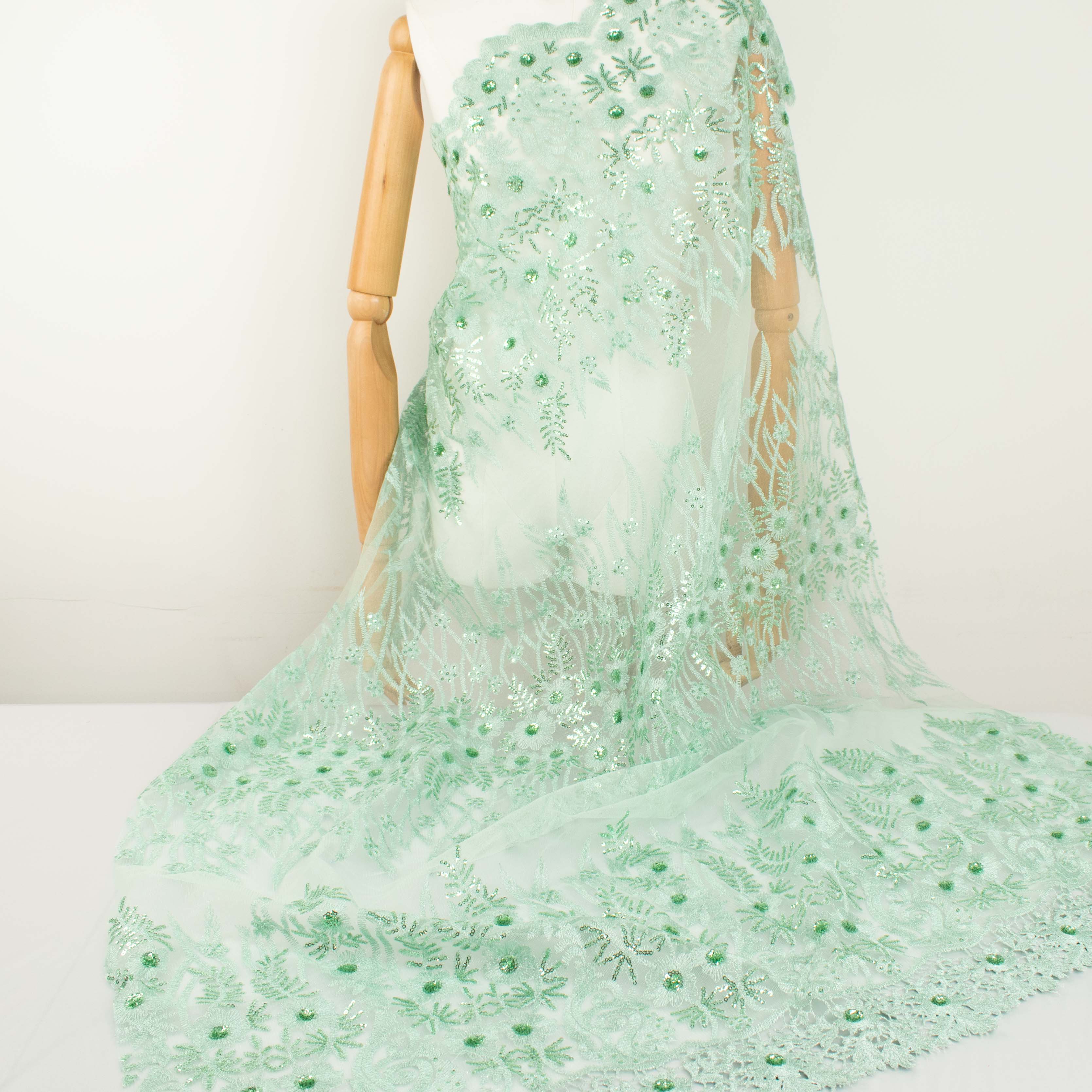 Metallic Sequin Glitter Embroidery Jewel Lace Mint