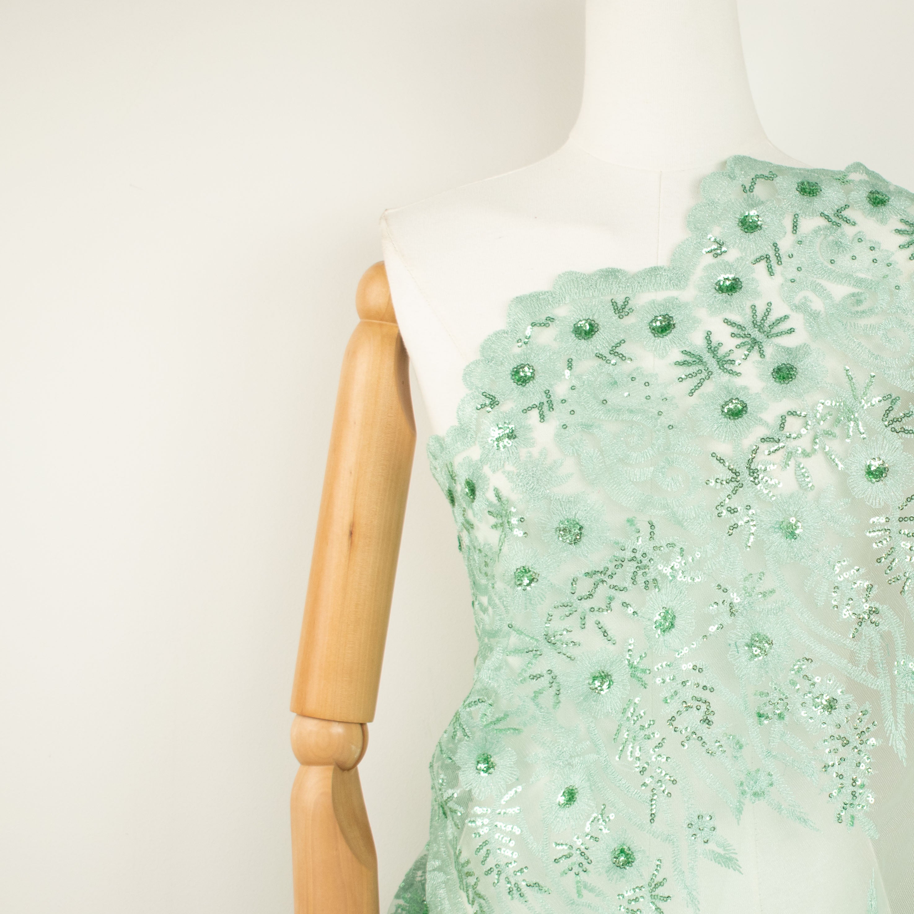 Metallic Sequin Glitter Embroidery Jewel Lace Mint