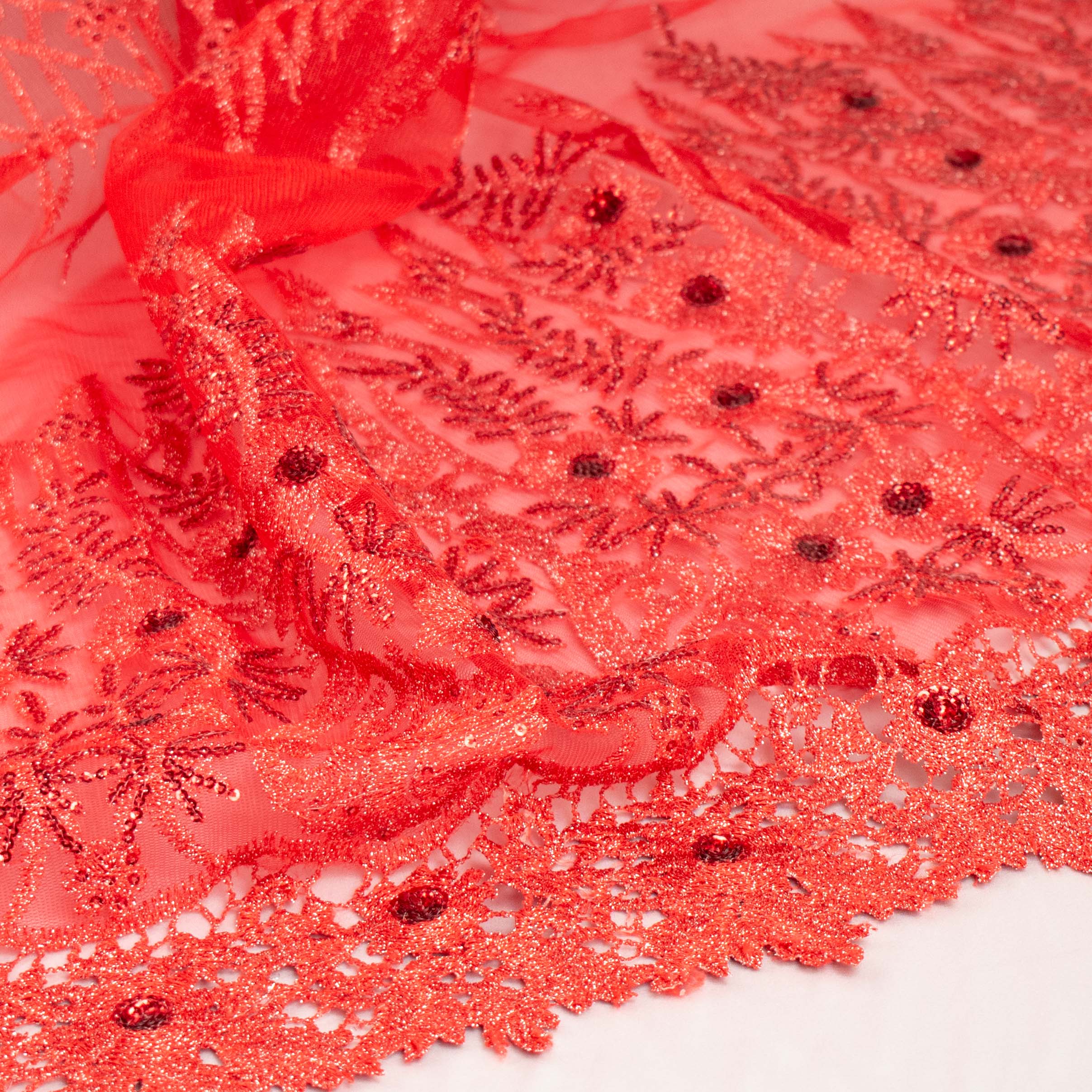 Metallic Sequin Glitter Embroidery Jewel Lace Red