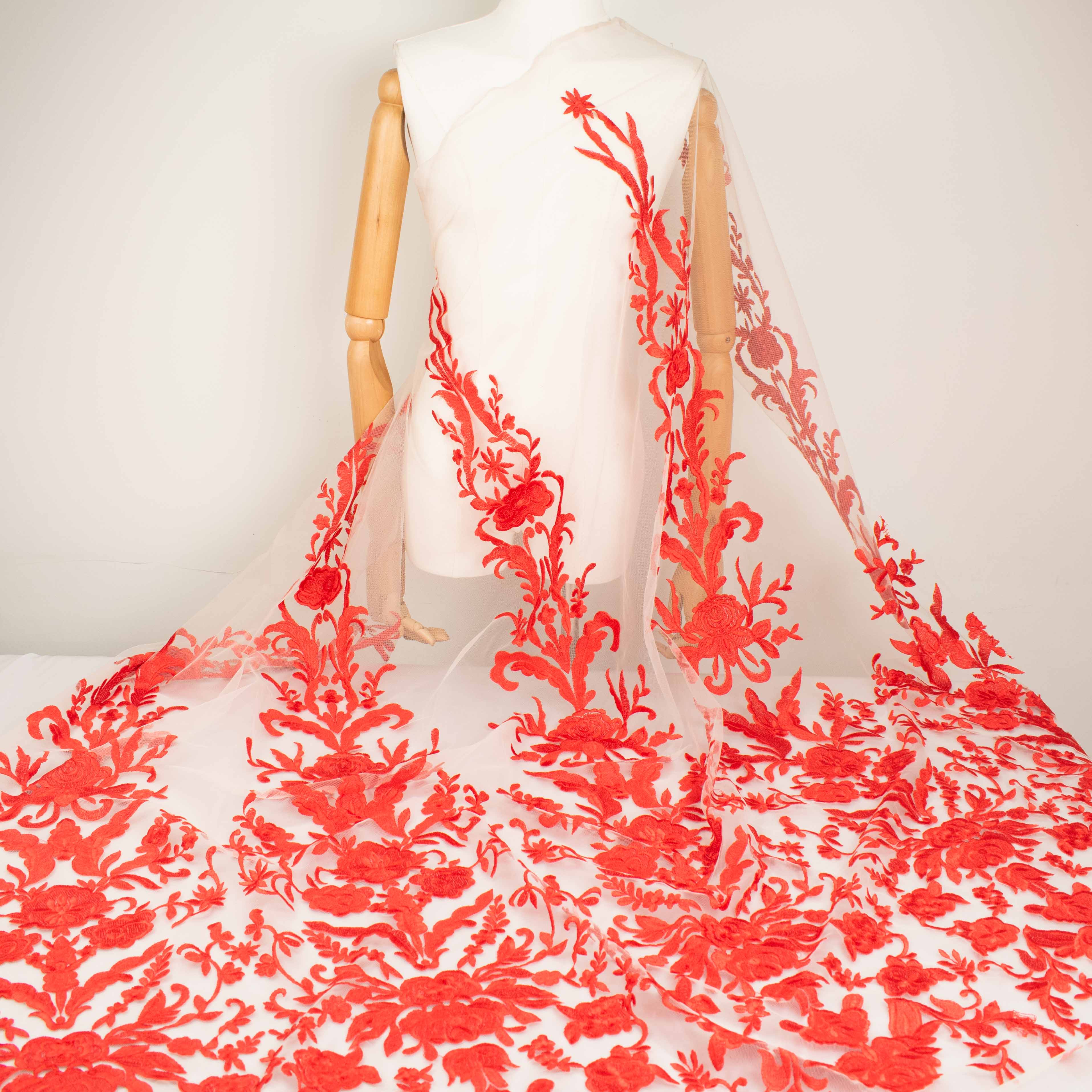 Embroidered Lace Design-3 Red