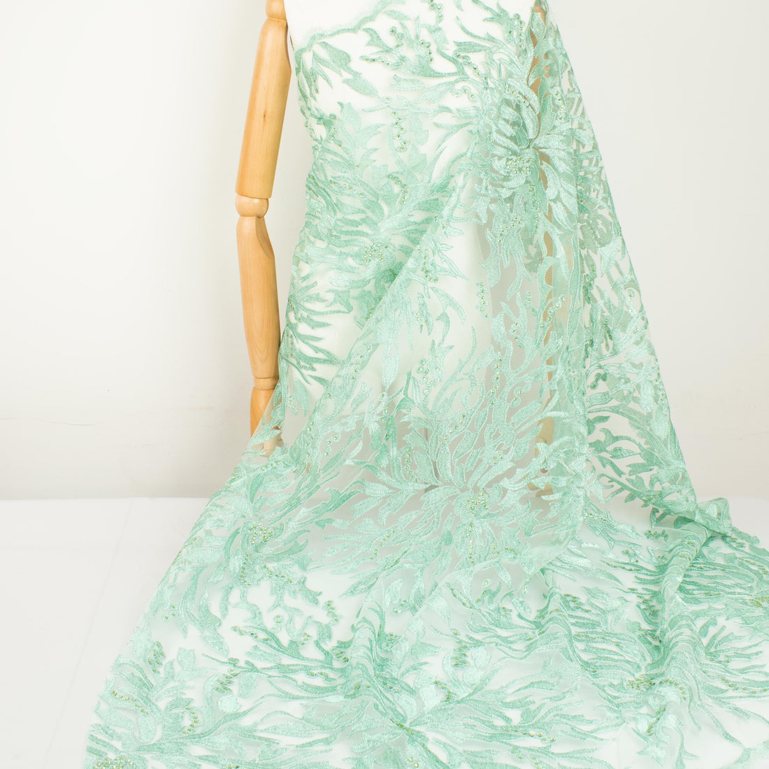 Embroidered Diamante Lace Mint