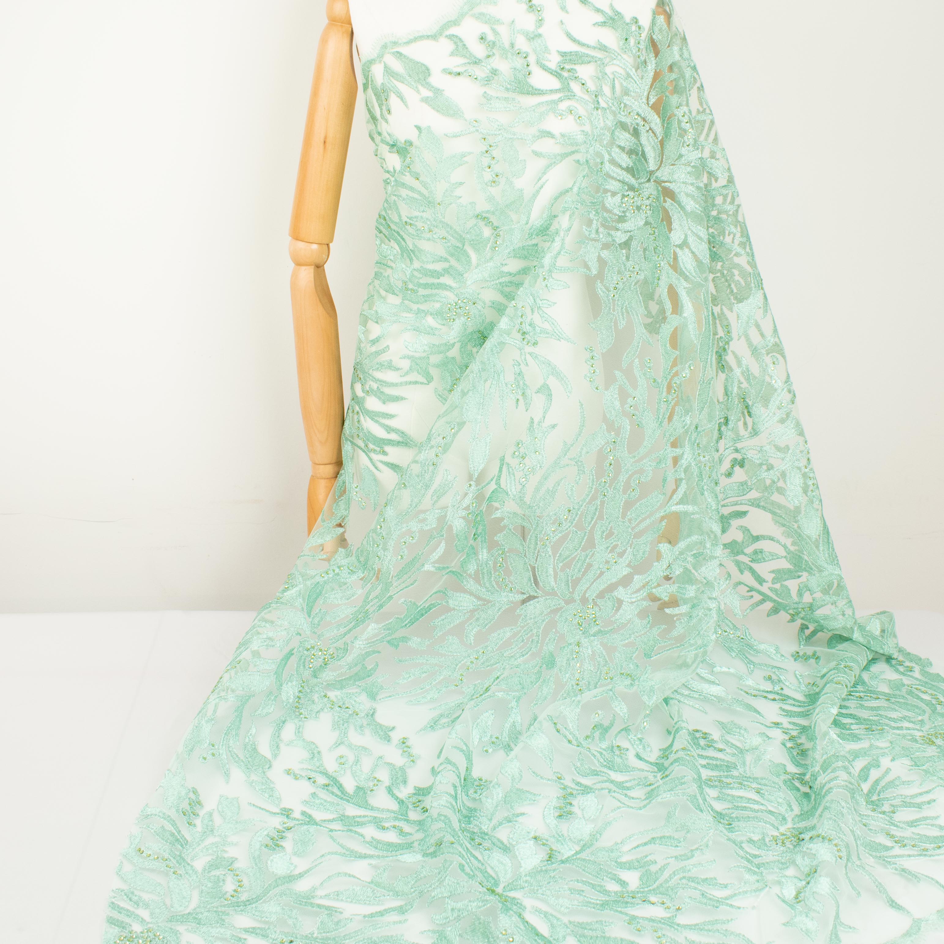 Embroidered Diamante Lace Mint
