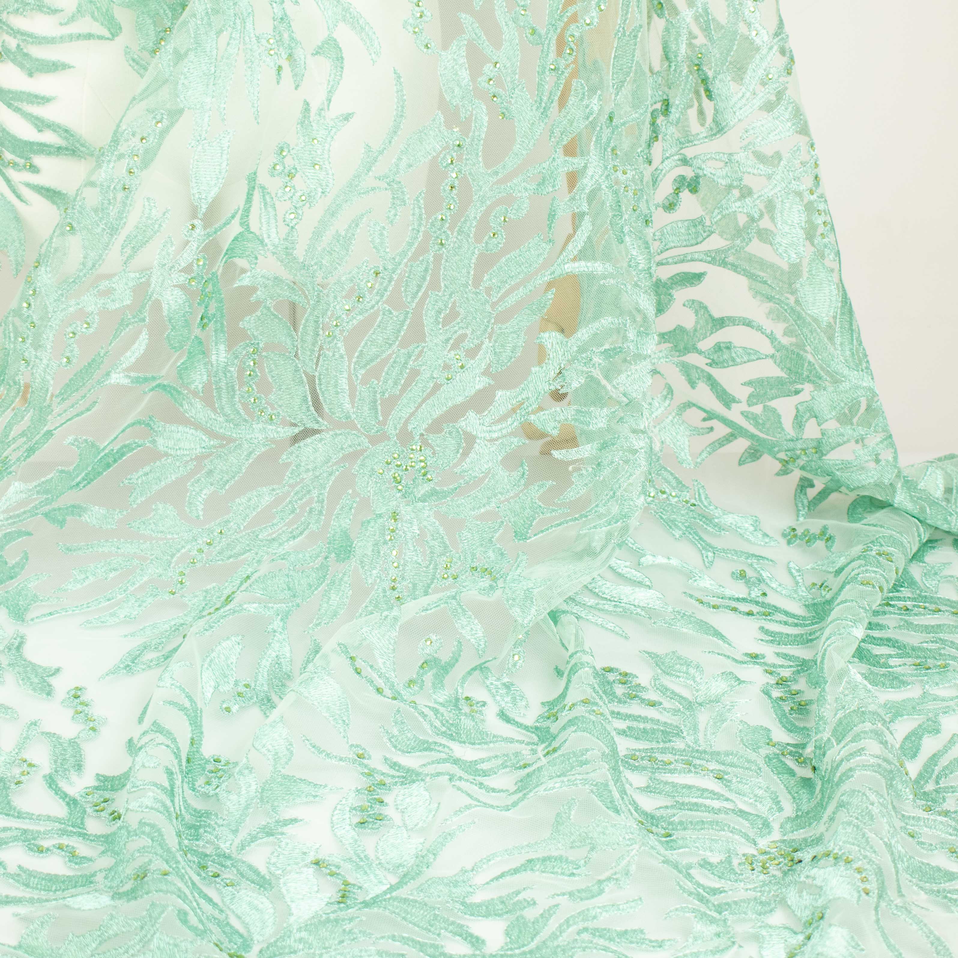 Embroidered Diamante Lace Mint